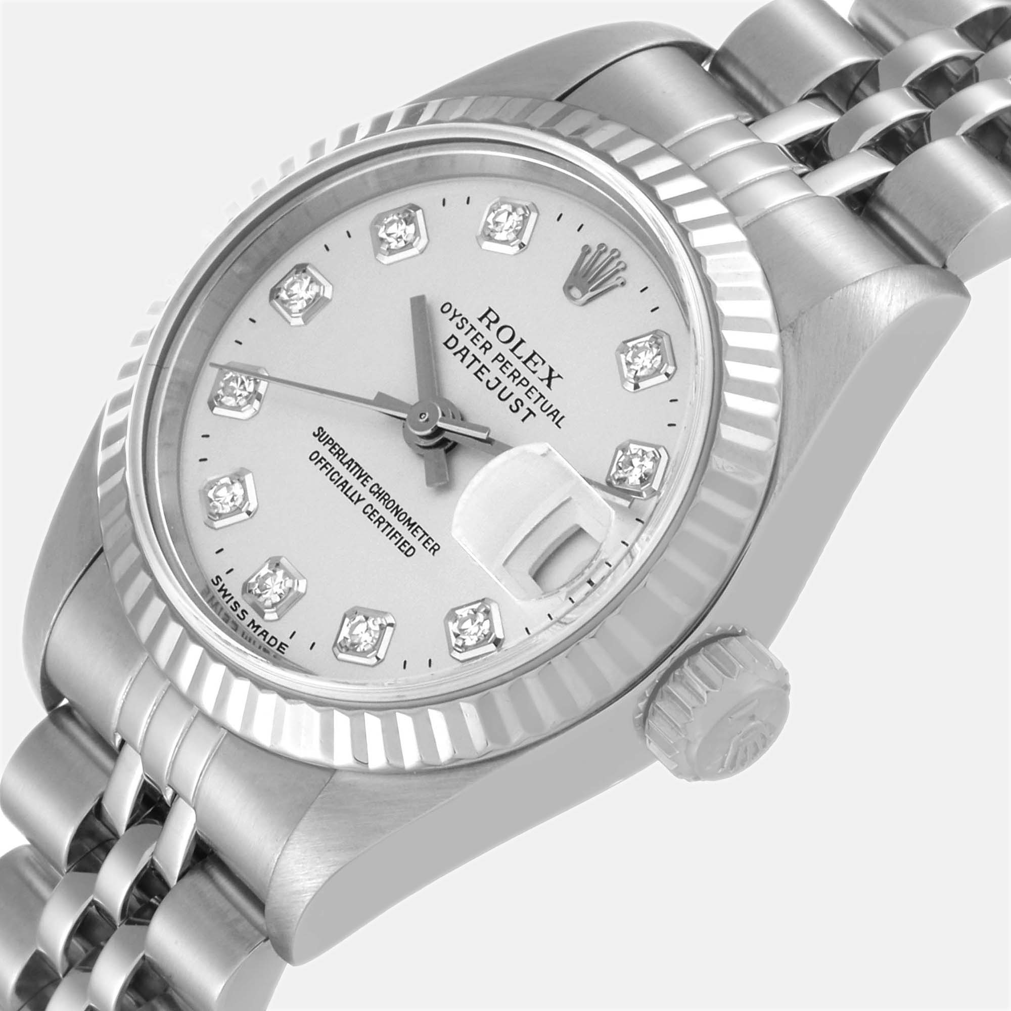 Rolex Datejust Steel White Gold Silver Diamond Dial Ladies Watch 69174 26 mm
Rolex Datejust Steel White Gold Silver Diamond Dial Ladies Watch 69174 26 mm