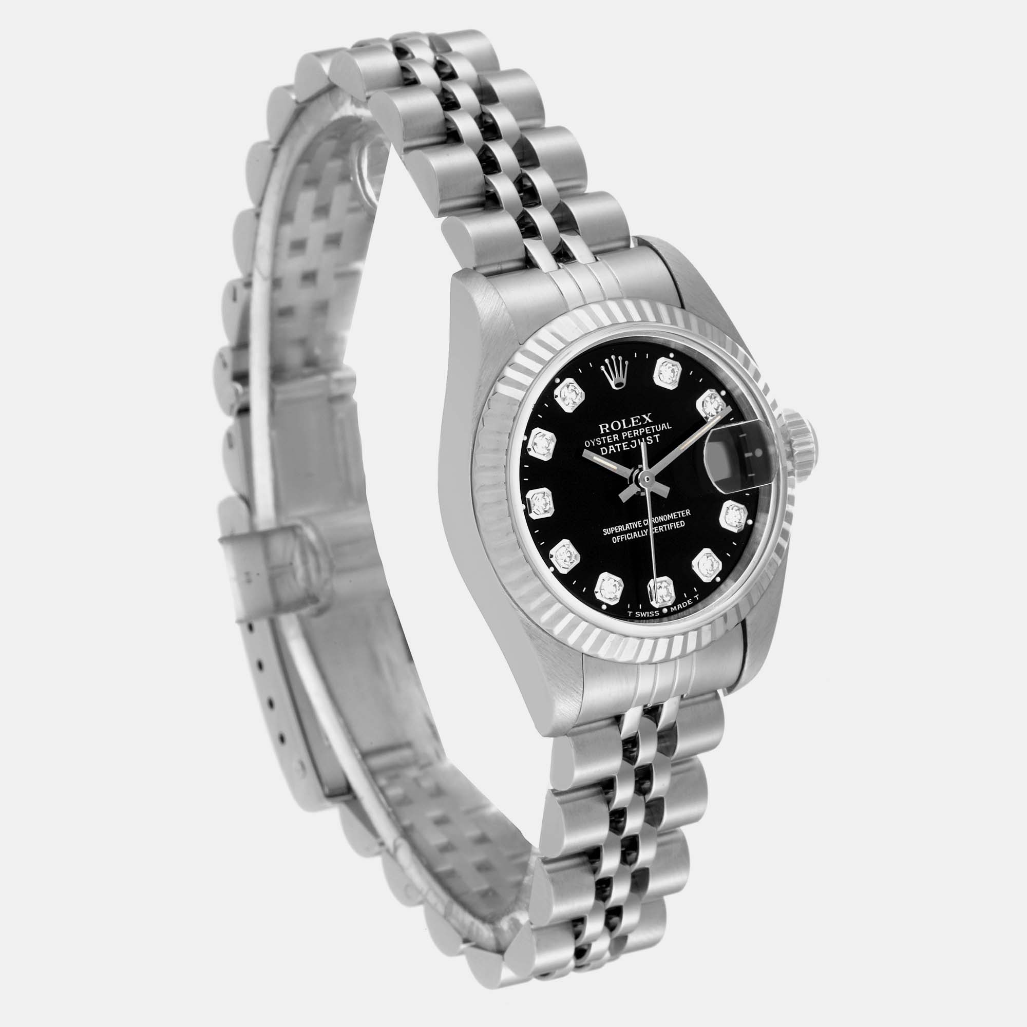 Rolex Datejust Steel White Gold Black Diamond Dial Ladies Watch 69174 26 Mm