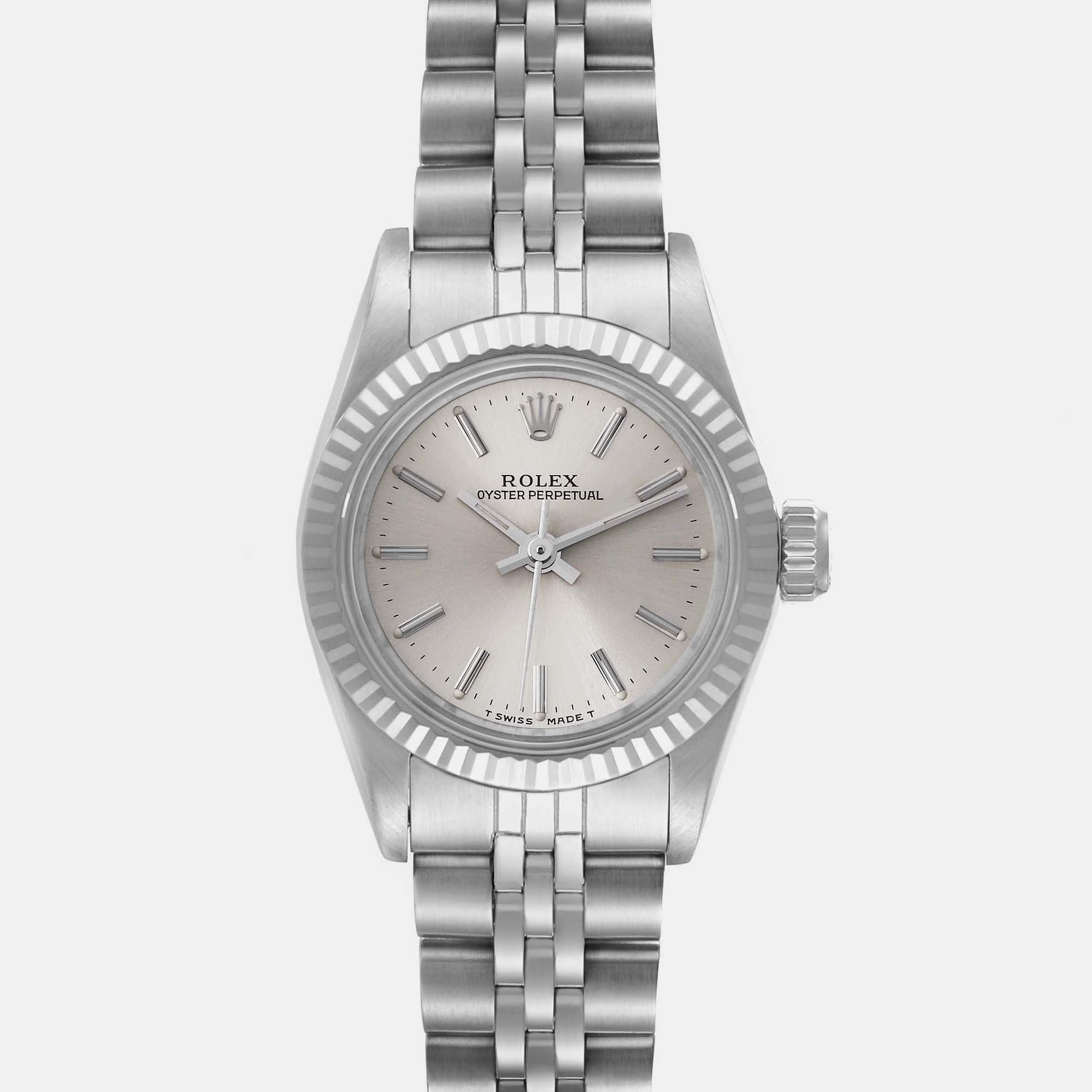 Rolex Oyster Perpetual Steel White Gold Ladies Watch 67194 24 Mm