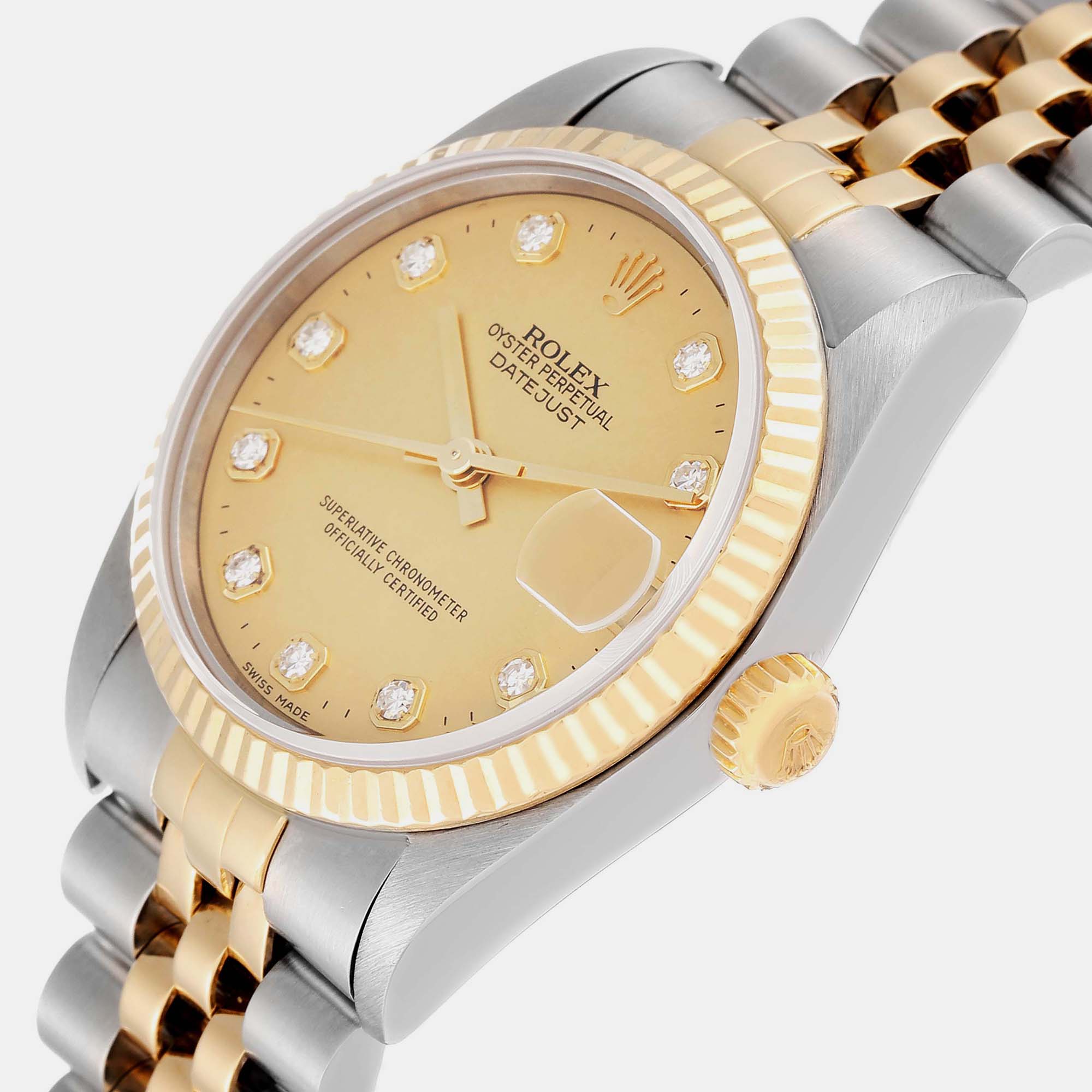 Rolex Datejust Midsize Diamond Dial Steel Yellow Gold Ladies Watch 78273 31 mm
Rolex Datejust Midsize Diamond Dial Steel Yellow Gold Ladies Watch 78273 31 mm