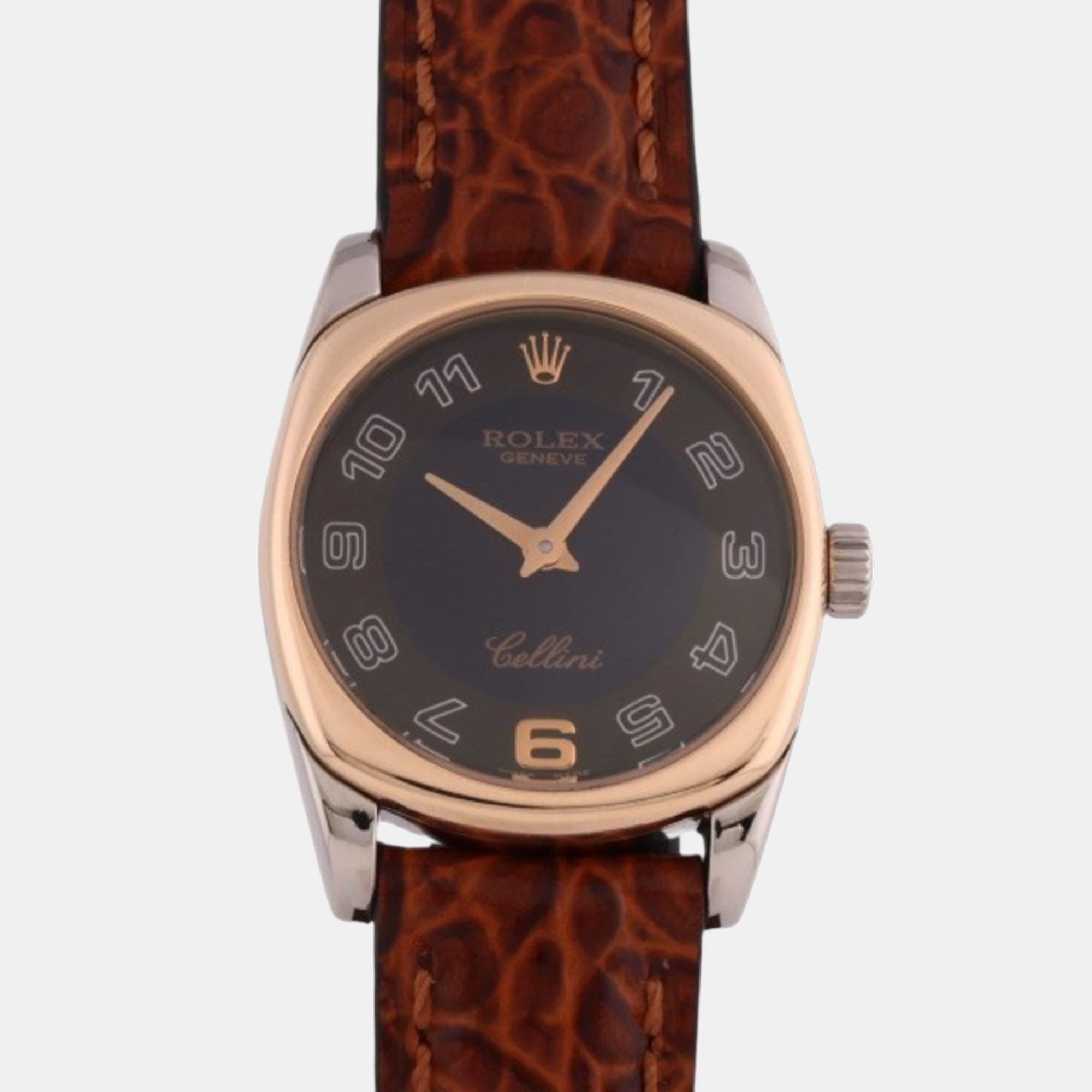 Rolex Black 18k White Gold And Rose Gold Cellini  6229/9BIC Quartz Women's Wristwatch 24 Mm