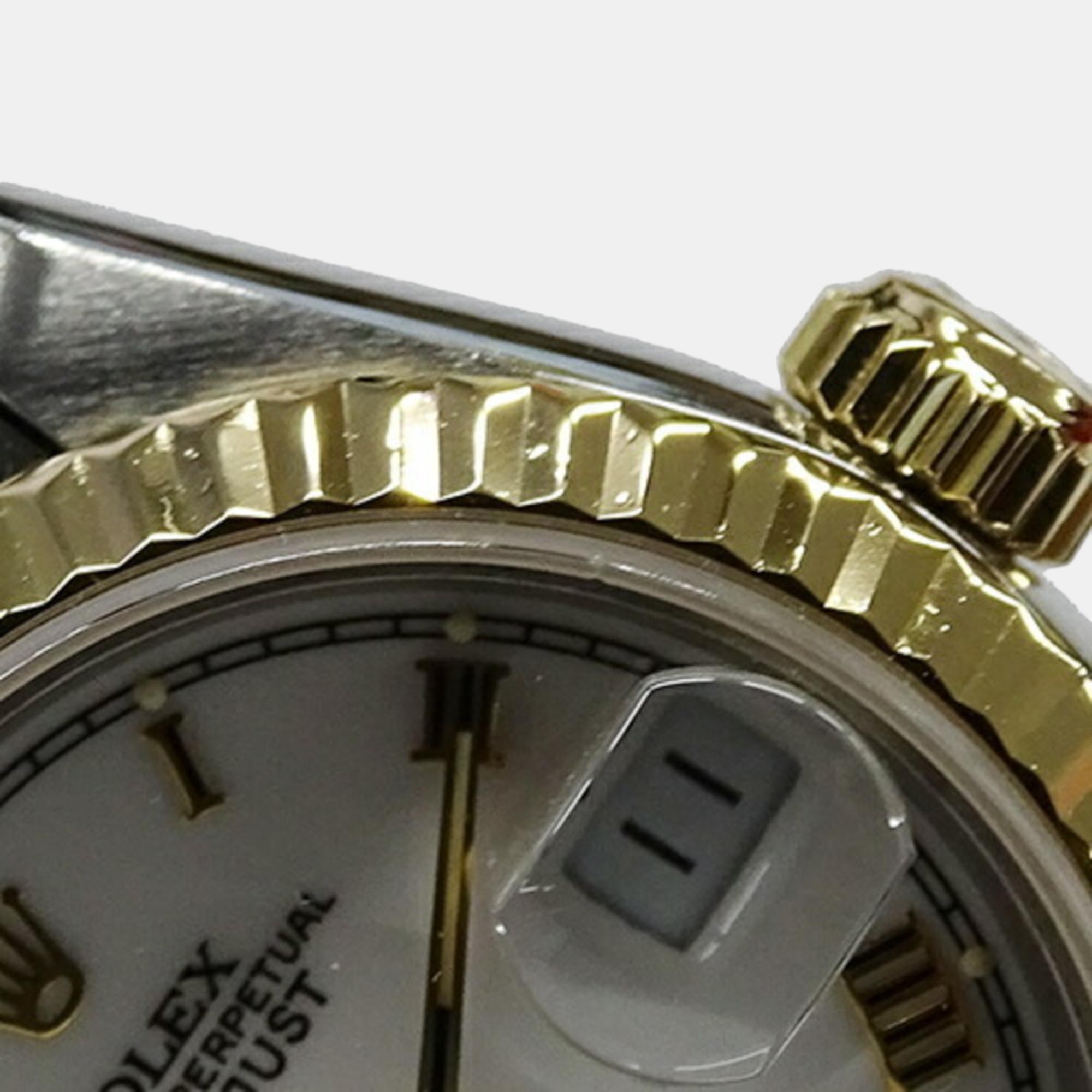 Rolex White 18k Yellow Gold And Stainless Steel Datejust 69173 Automatic Women's Wristwatch 26 Mm