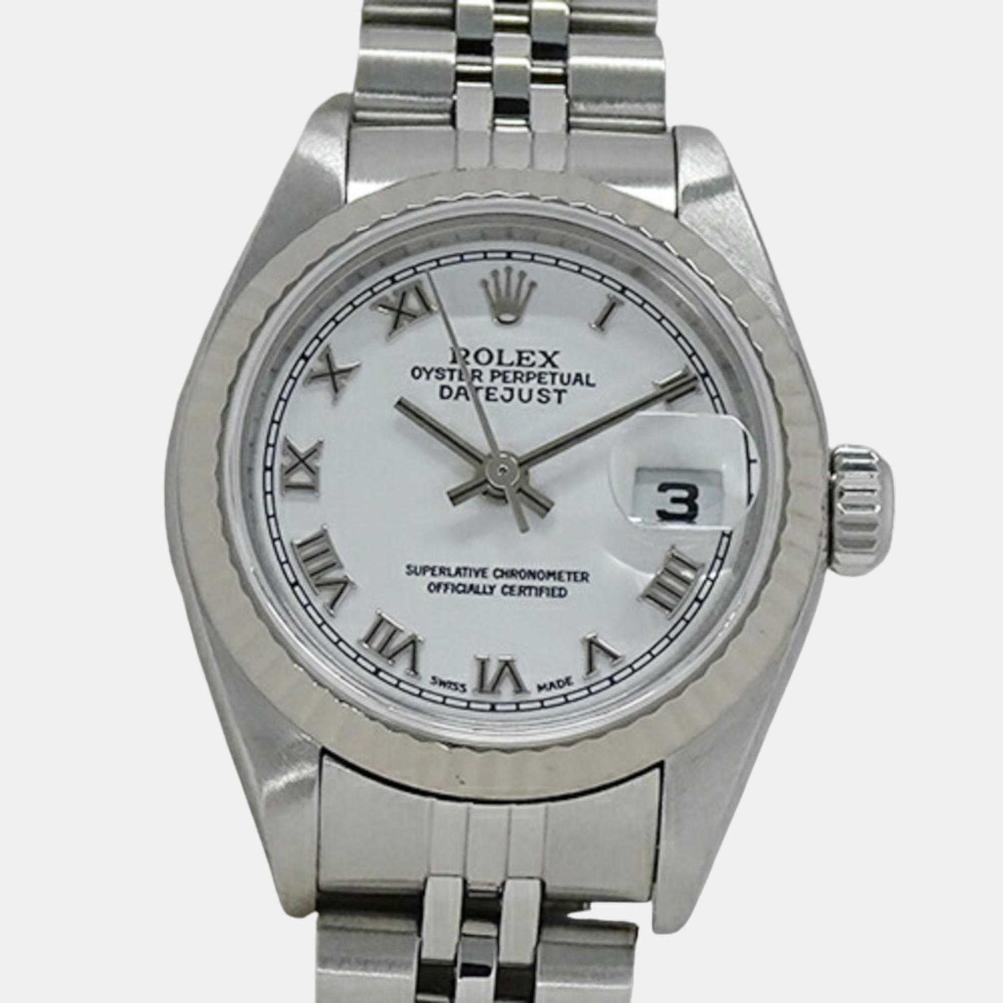 Rolex White 18k White Gold And Stainless Steel Datejust 79174 Automatic Women's Wristwatch 26 Mm