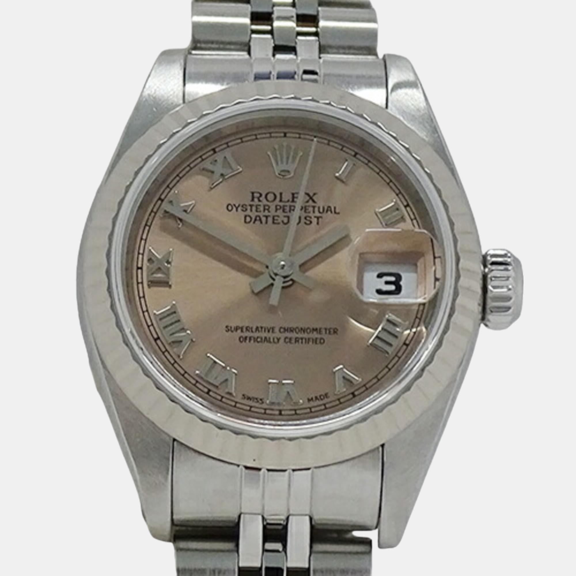 Rolex Pink 18k White Gold And Stainless Steel Datejust 79174 Automatic Women's Wristwatch 26 Mm