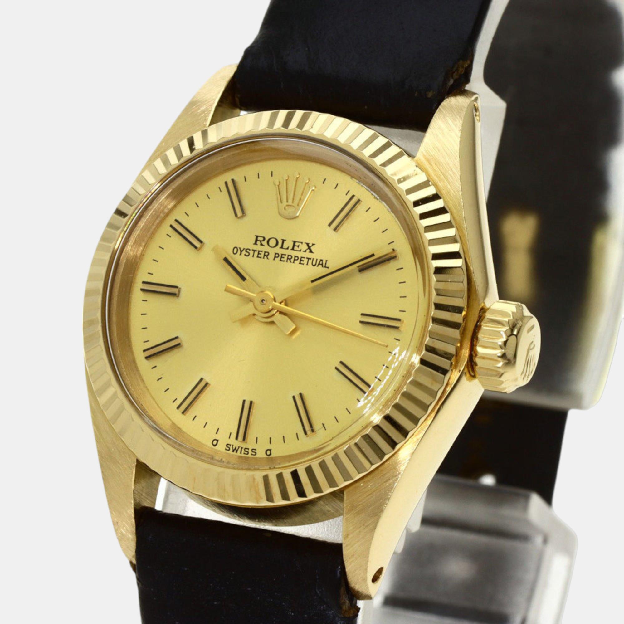 Rolex Champagne 18k Yellow Gold Oyster Perpetual Rolex 6719 Automatic Women's Wristwatch 25 Mm