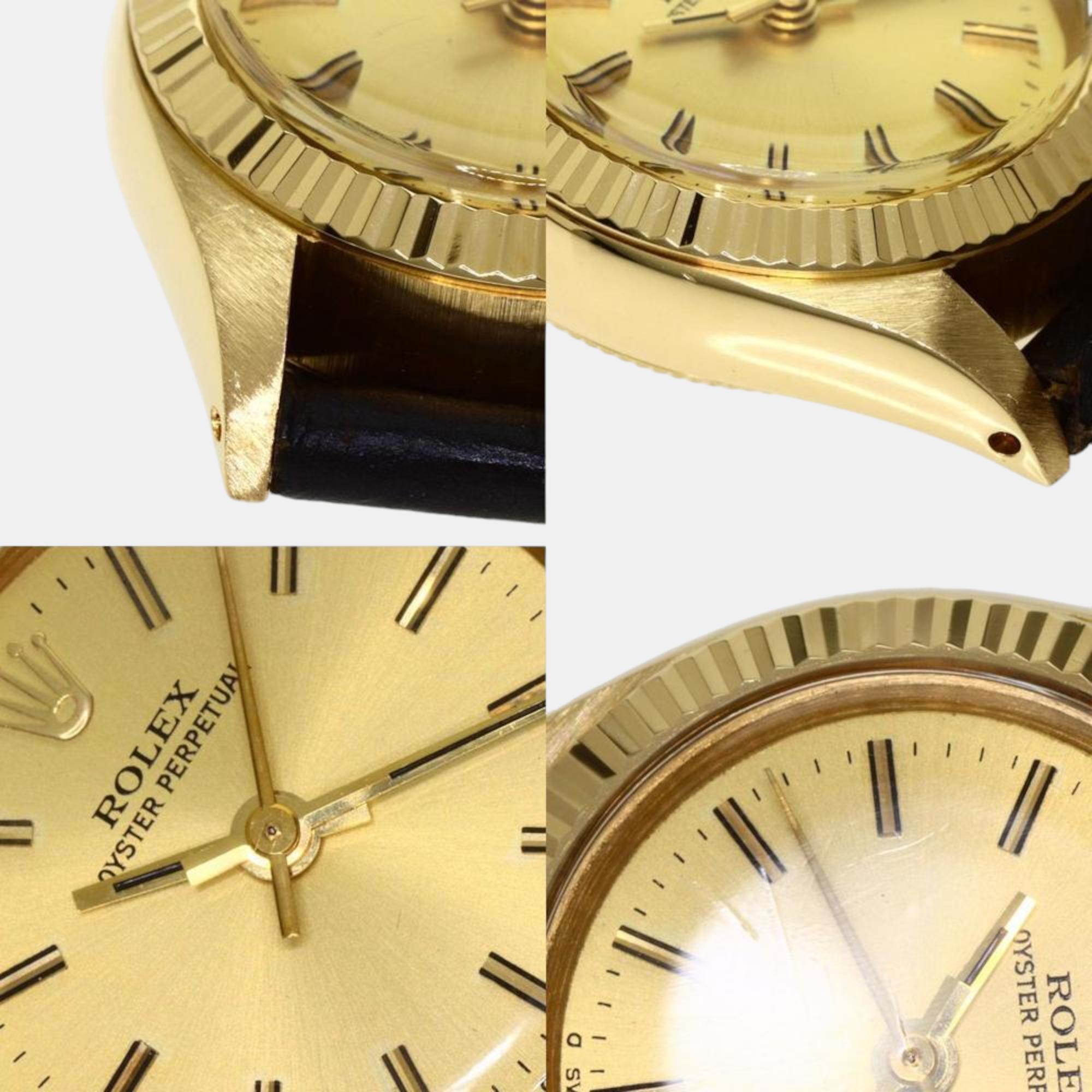 Rolex Champagne 18k Yellow Gold Oyster Perpetual Rolex 6719 Automatic Women's Wristwatch 25 Mm