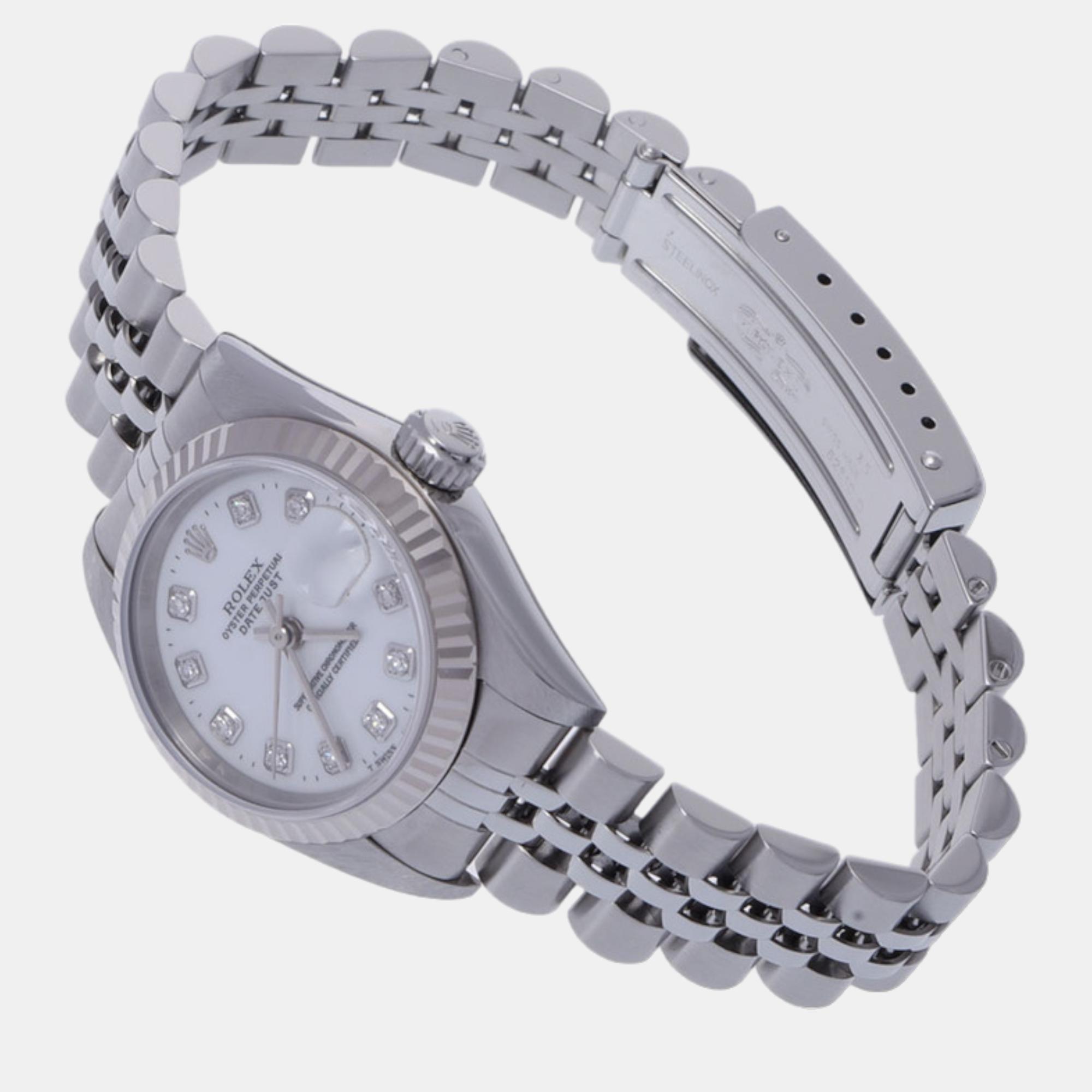 Rolex White Diamond 18K White Gold And Stainless Steel Datejust 79174 Automatic Women's Wristwatch 26 Mm