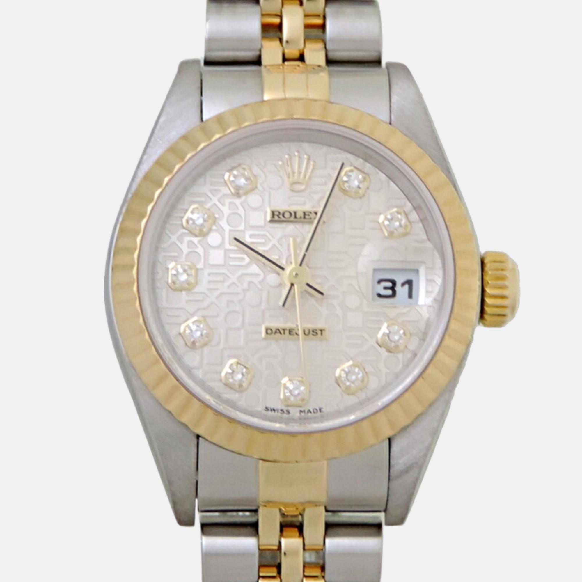 Rolex Silver Diamond 18k Yellow Gold And Stainless Steel Datejust 69173 Automatic Women's Wristwatch 26 Mm
