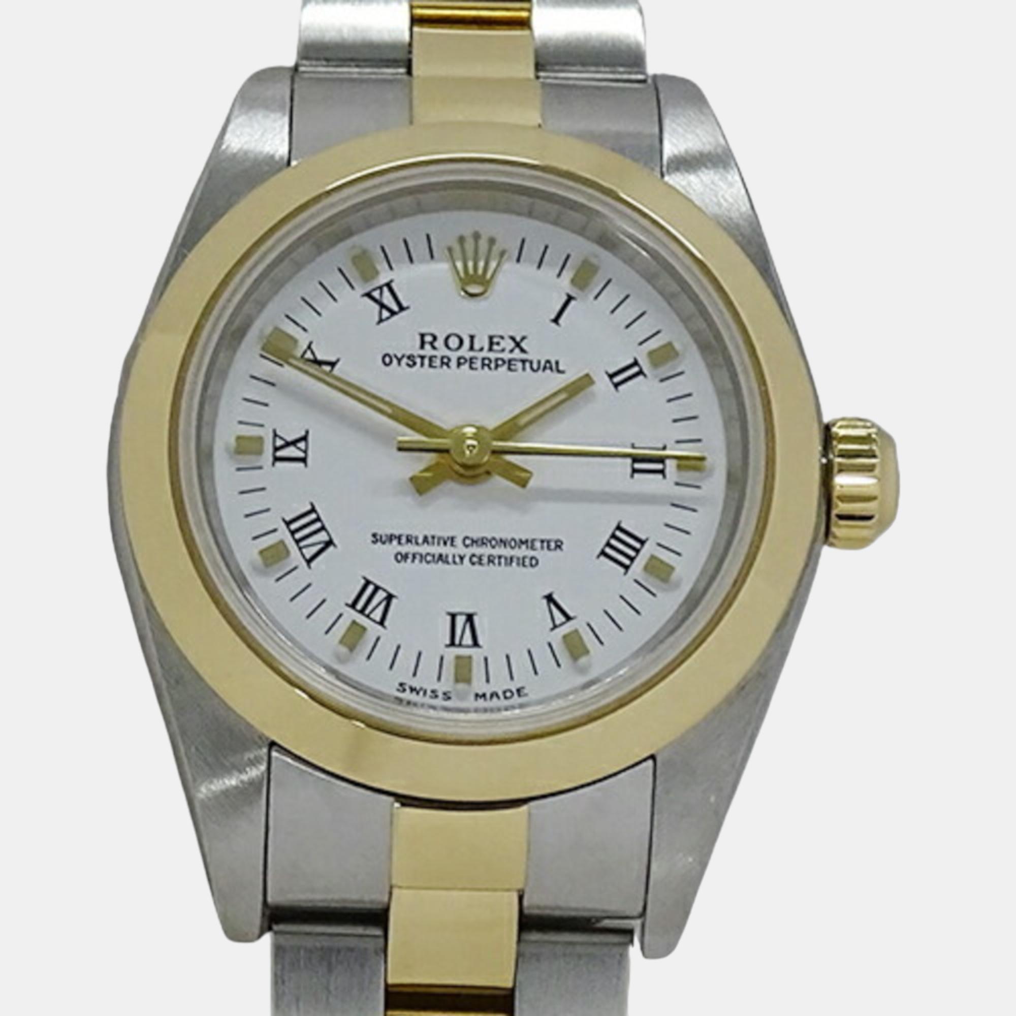 Rolex White 18k Yellow Gold And Stainless Steel Oyster Perpetual 76183 Automatic Women's Wristwatch 25 Mm