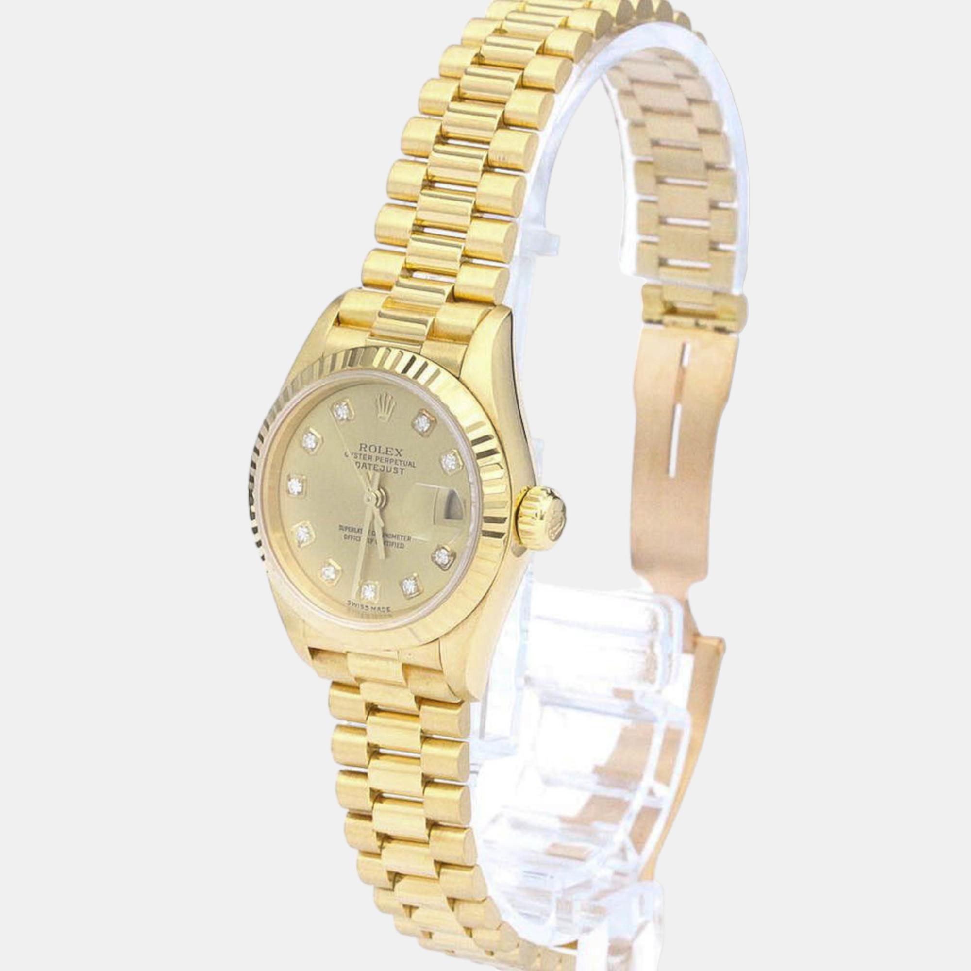 Rolex Champagne Diamond 18k Yellow Gold Datejust 79178 Automatic Women's Wristwatch 26 Mm