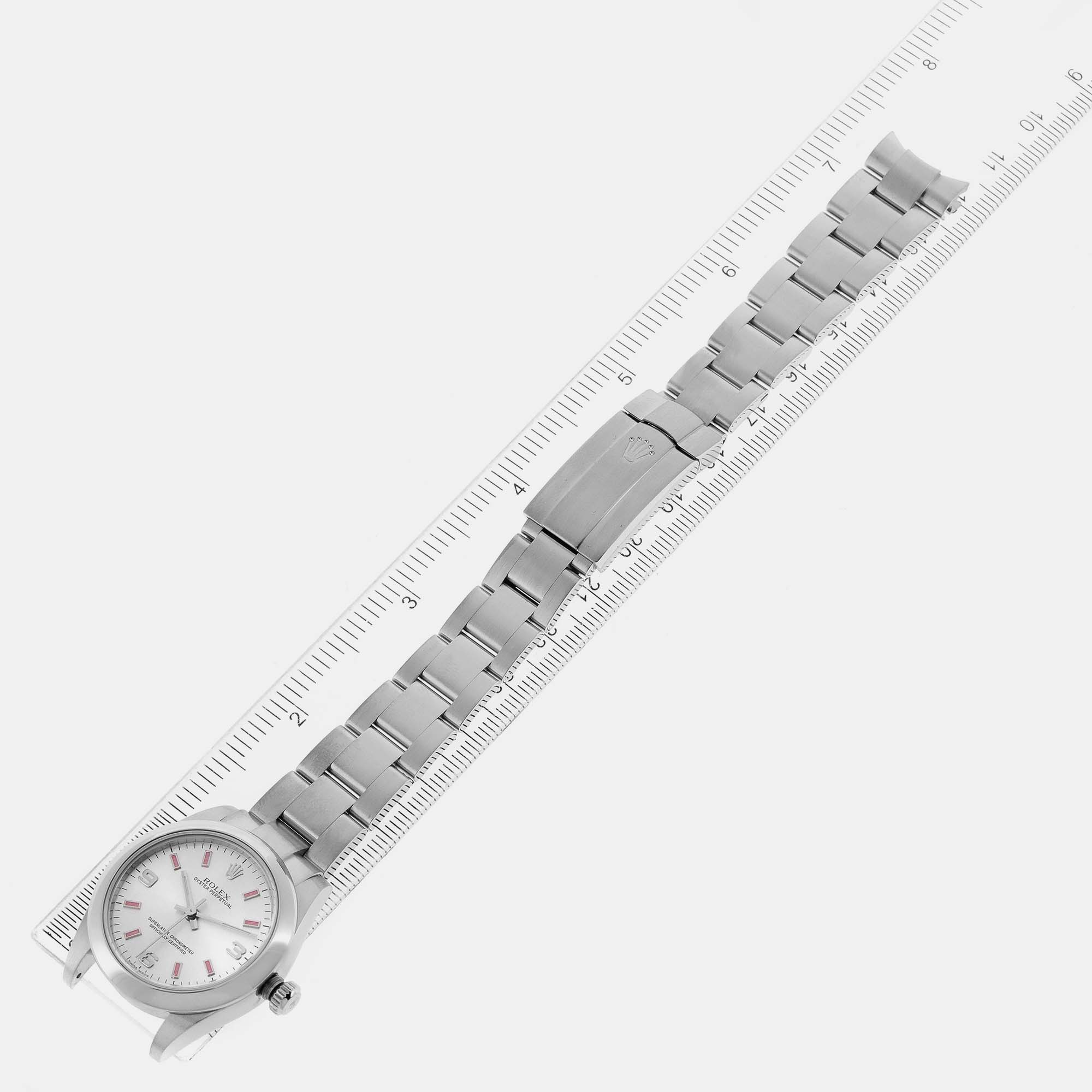 Rolex Midsize Silver Dial Pink Hour Markers Ladies Watch 177200 31 Mm