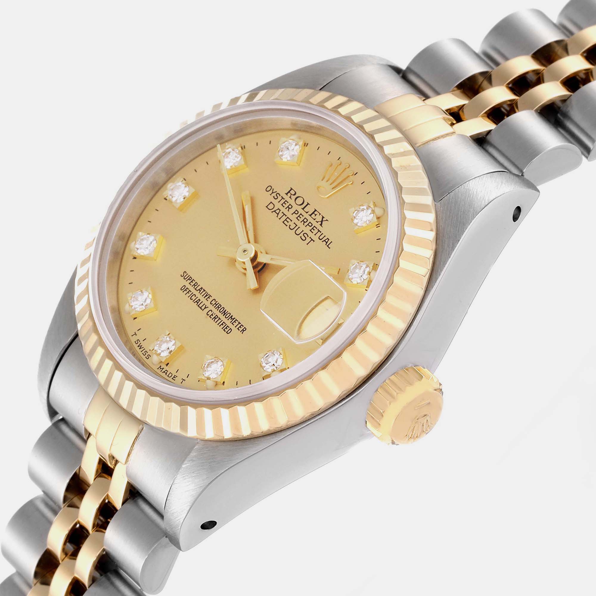 Rolex Datejust Steel Yellow Gold Diamond Dial Ladies Watch 69173 26 mm
Rolex Datejust Steel Yellow Gold Diamond Dial Ladies Watch 69173 26 mm