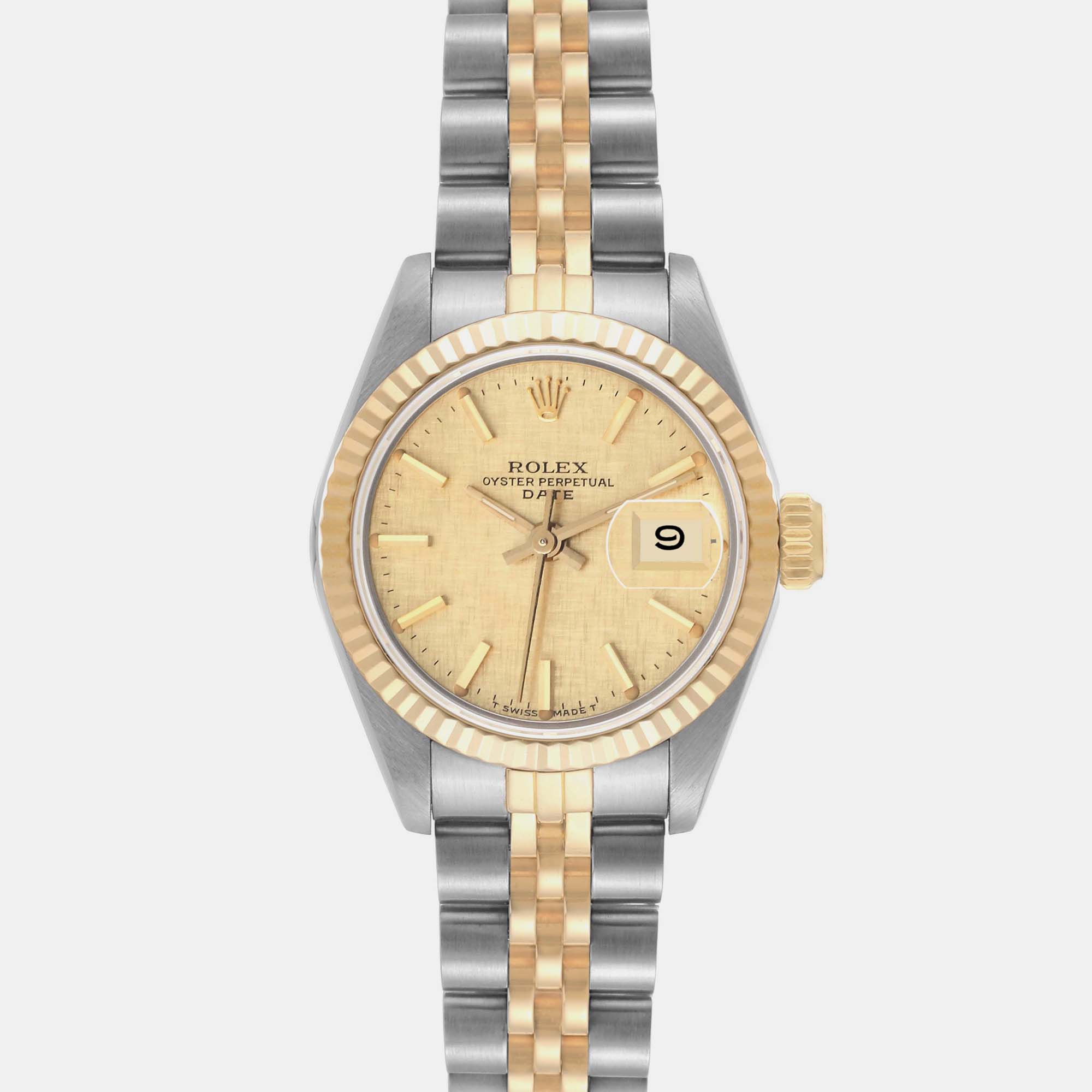 Rolex Datejust Steel Yellow Gold Champagne Linen Dial Ladies Watch 69173 26 Mm