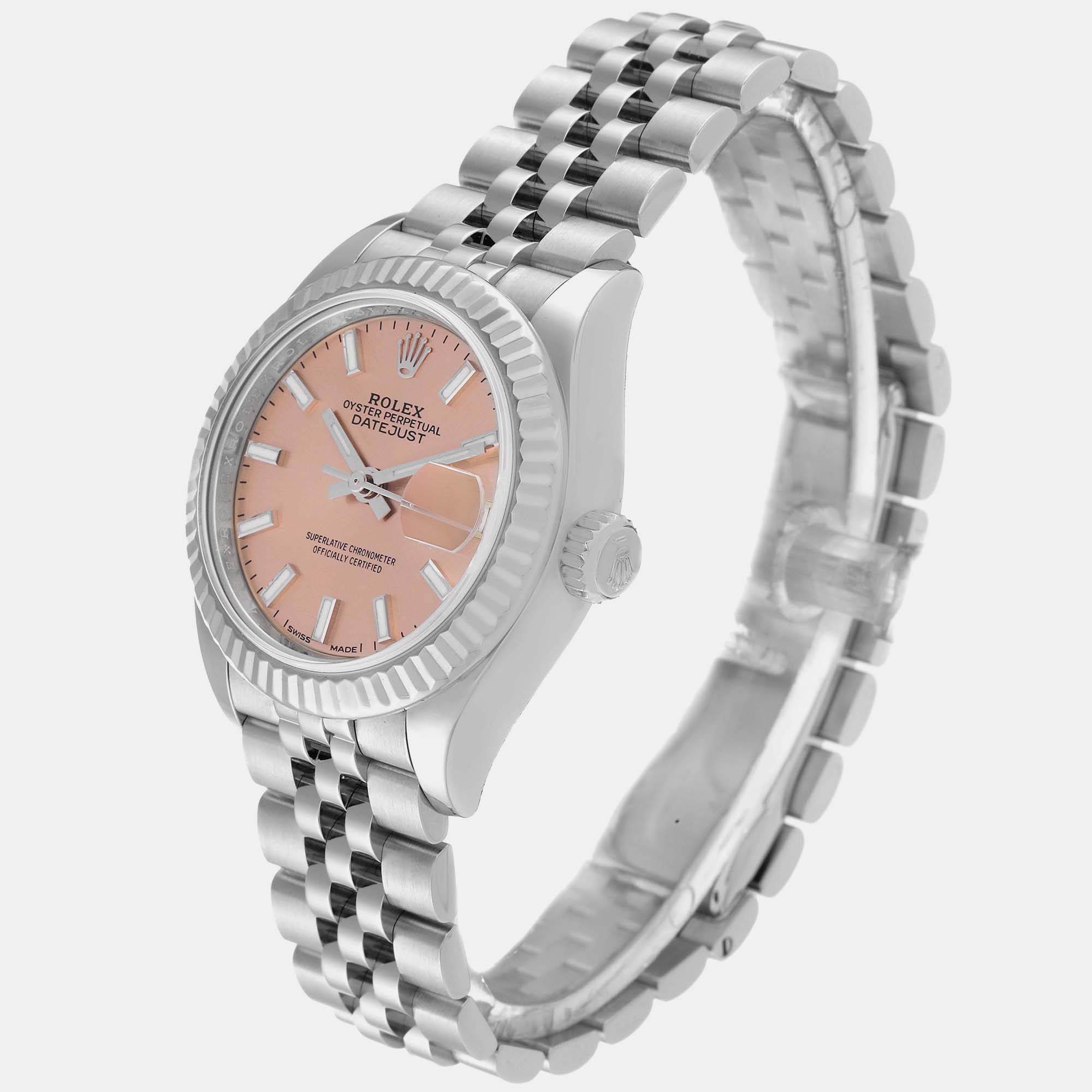 Rolex Datejust Steel White Gold Pink Dial Ladies Watch 279174 28 Mm