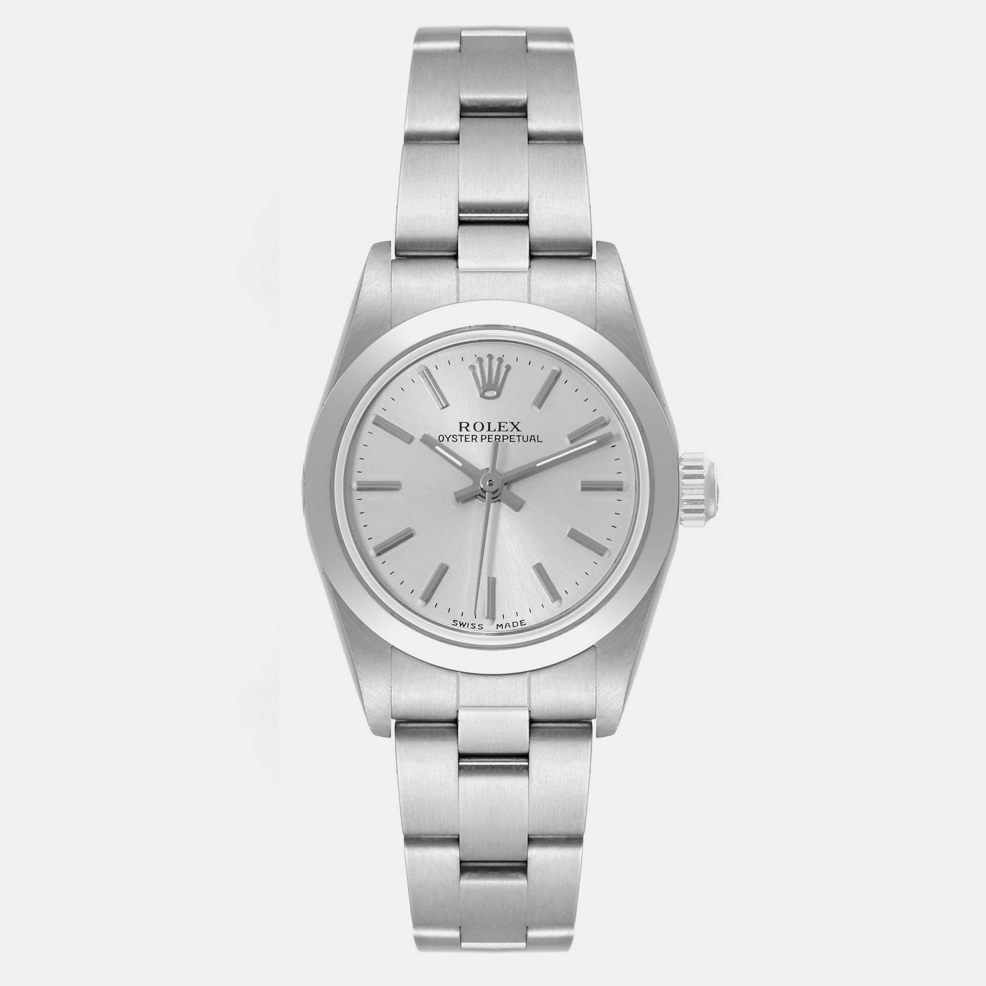 Rolex Oyster Perpetual Non-Date Silver Dial Steel Ladies Watch 76080 24 Mm