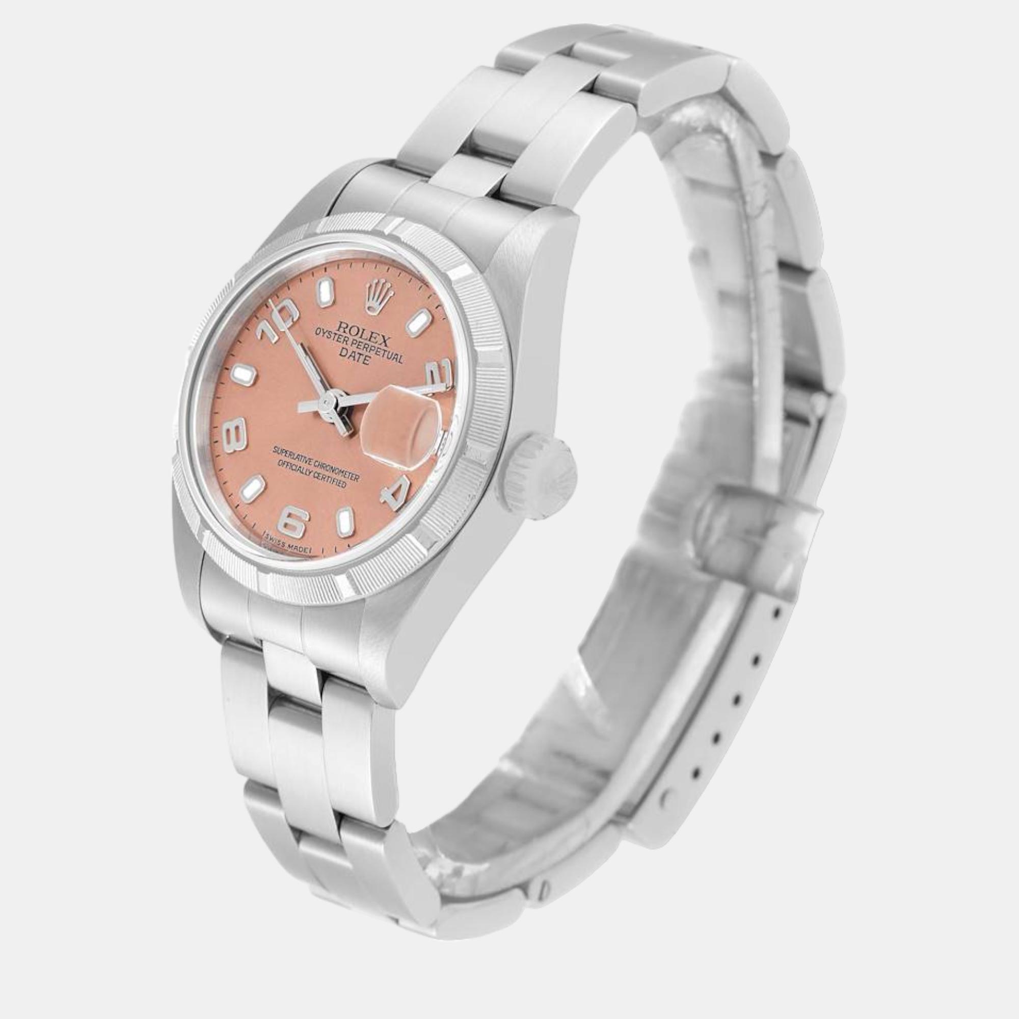 Rolex Date Salmon Dial Oyster Bracelet Steel Ladies Watch 79190