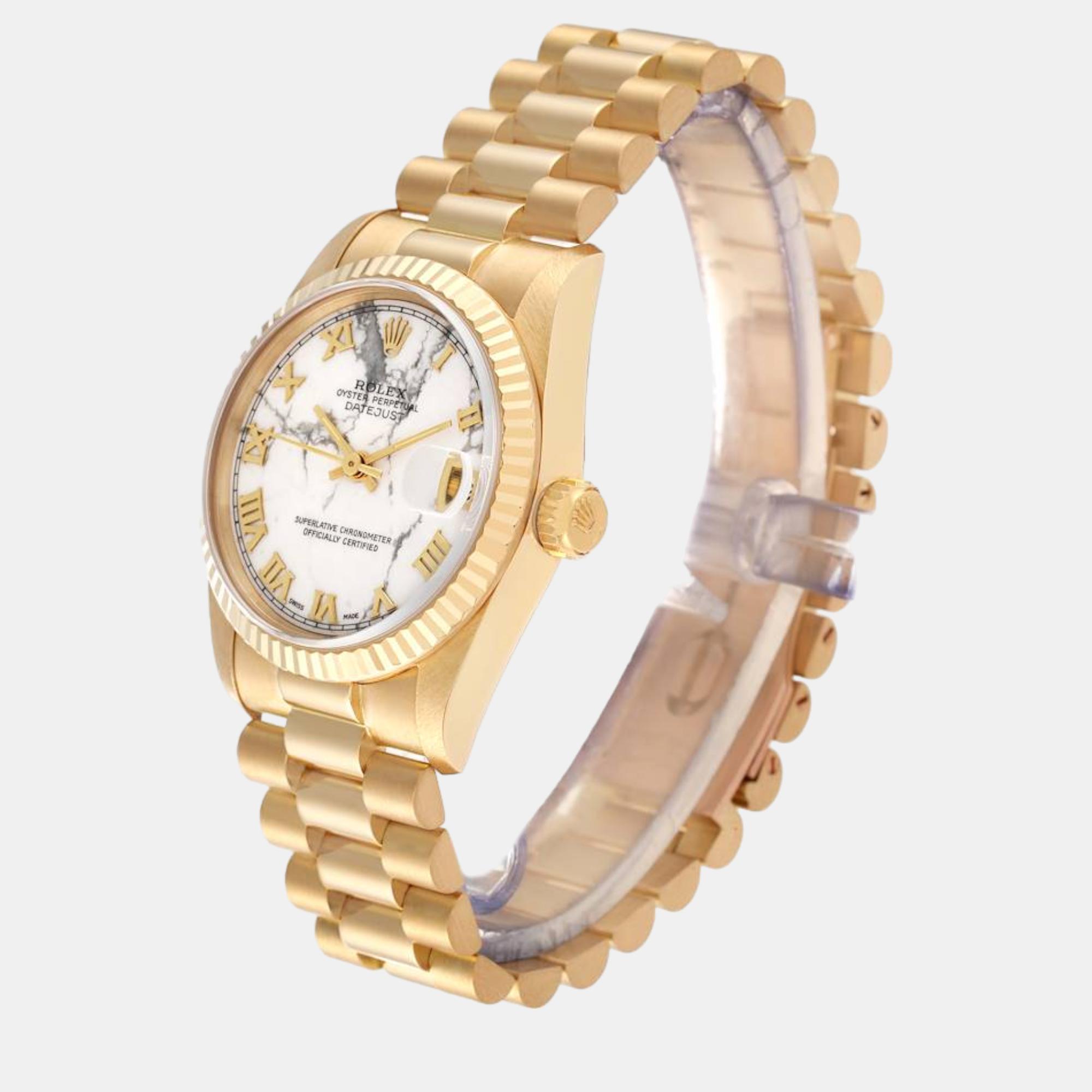 Rolex President Midsize Marble Dial Yellow Gold Ladies Watch 68278