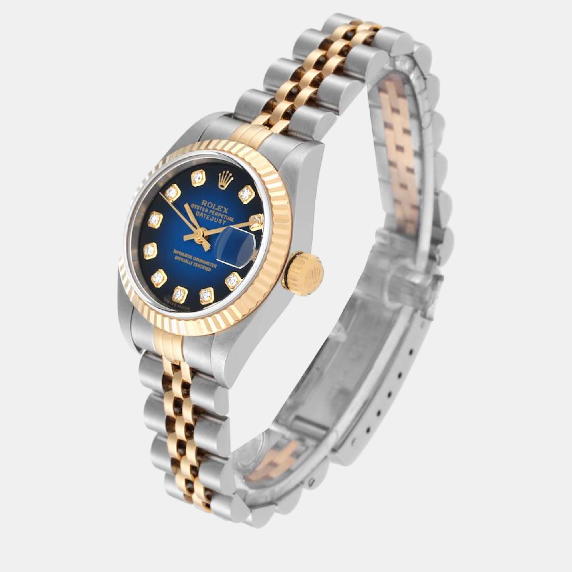Rolex Datejust Steel Yellow Gold Blue Vignette Diamond Dial Ladies Watch 79173