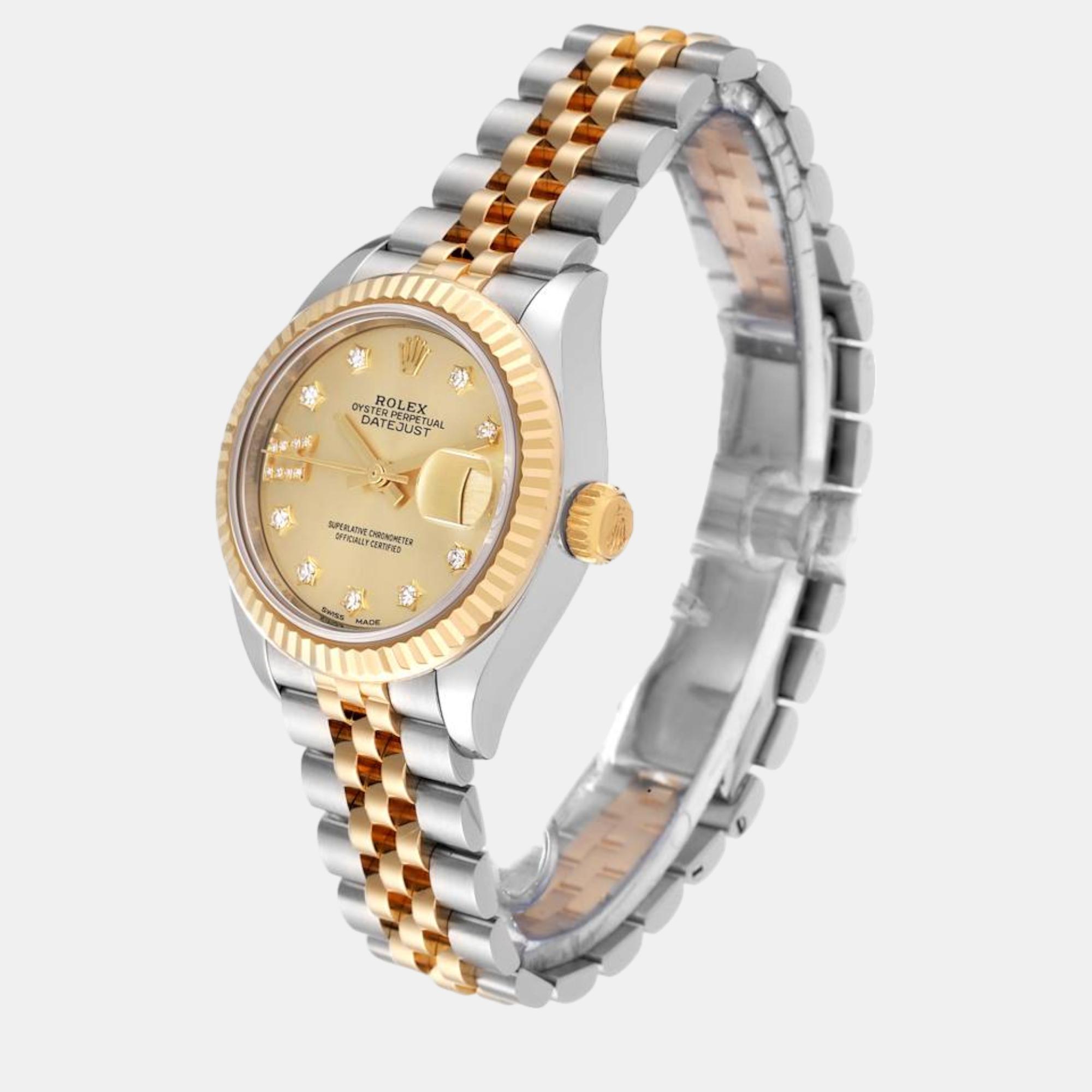 Rolex Datejust 28 Diamond Dial Steel Yellow Gold Ladies Watch 279173