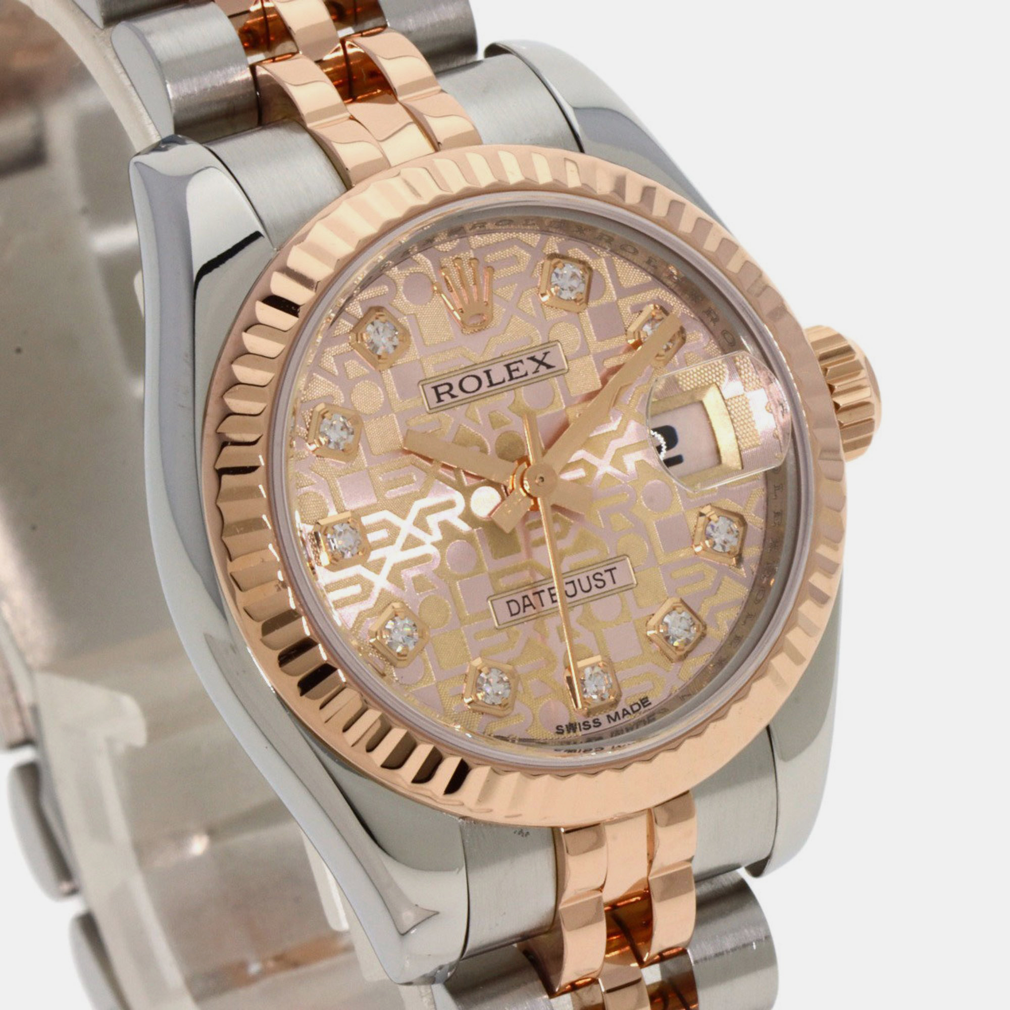 Rolex Pink Diamond 18k Rose Gold And Stainless Steel Datejust 179171 Automatic Women's Wristwatch 26 Mm