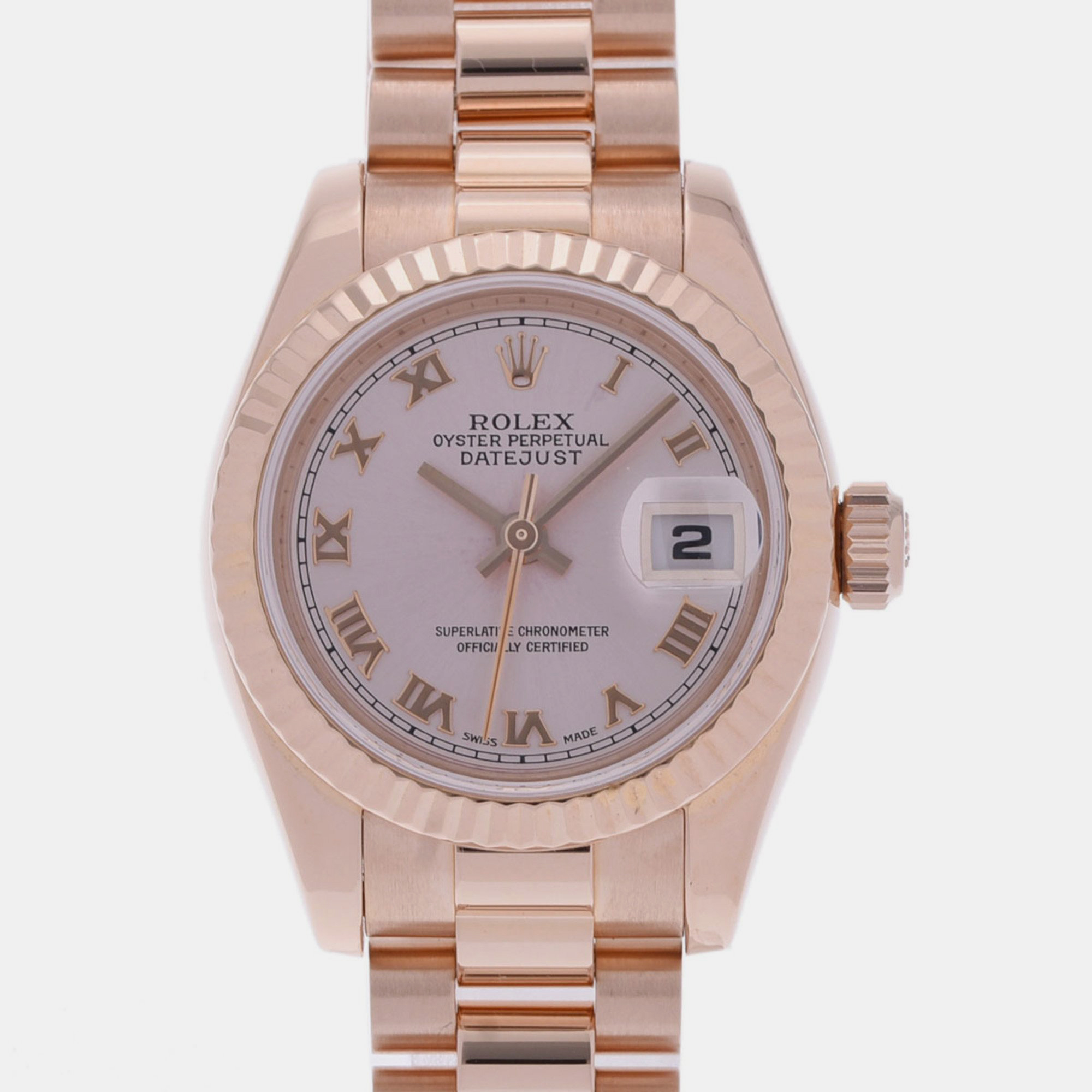 Rolex Pink 18k Rose Gold Datejust 179175 Automatic Women's Wristwatch 25 Mm