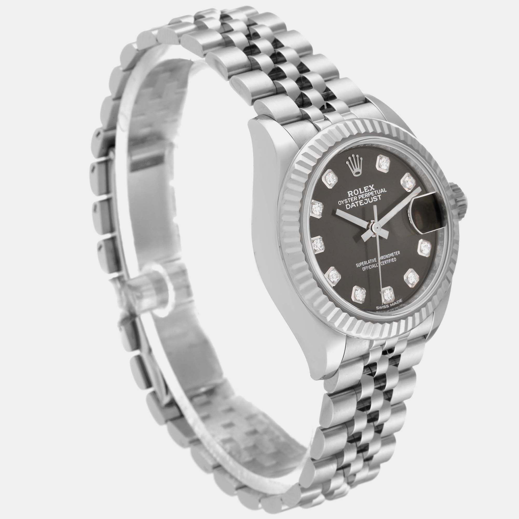 Rolex Datejust 28 Steel White Gold Dark Grey Diamond Dial Ladies Watch 279174