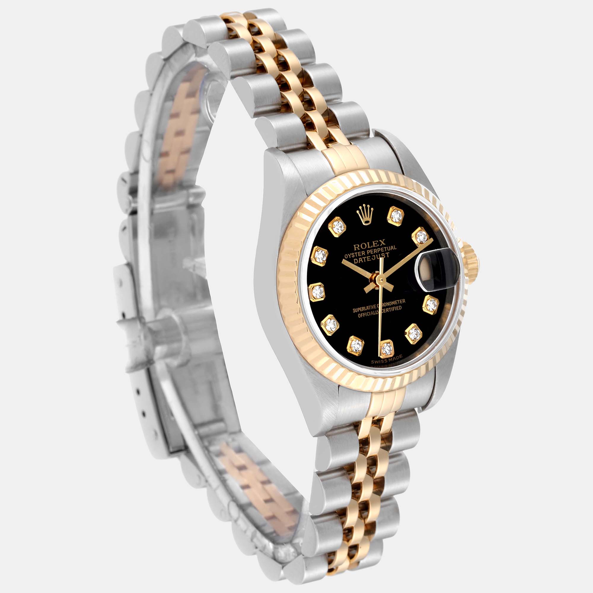 Rolex Datejust Steel Yellow Gold Black Diamond Dial Ladies Watch 79173 26 Mm