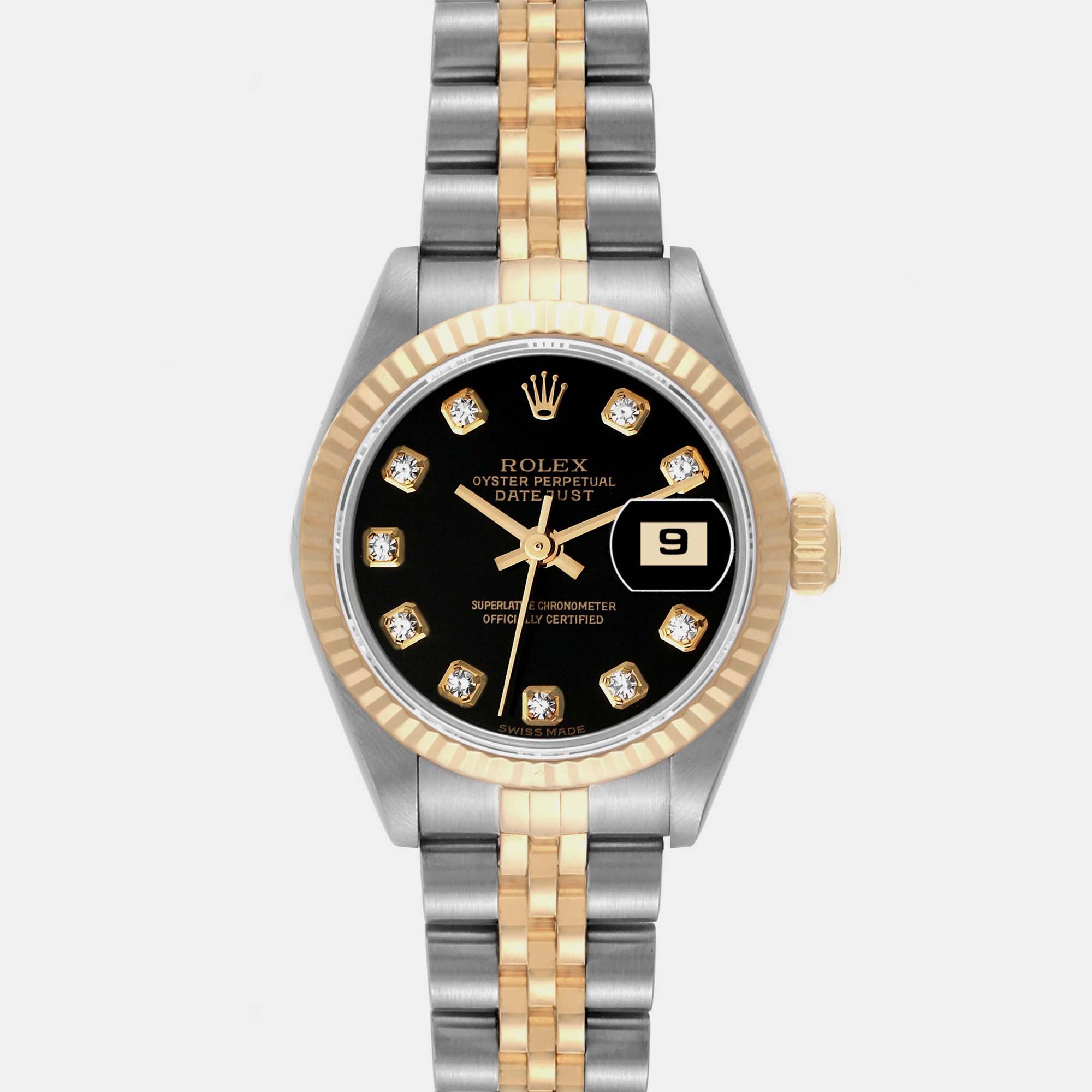 Rolex Datejust Steel Yellow Gold Black Diamond Dial Ladies Watch 79173 26 Mm