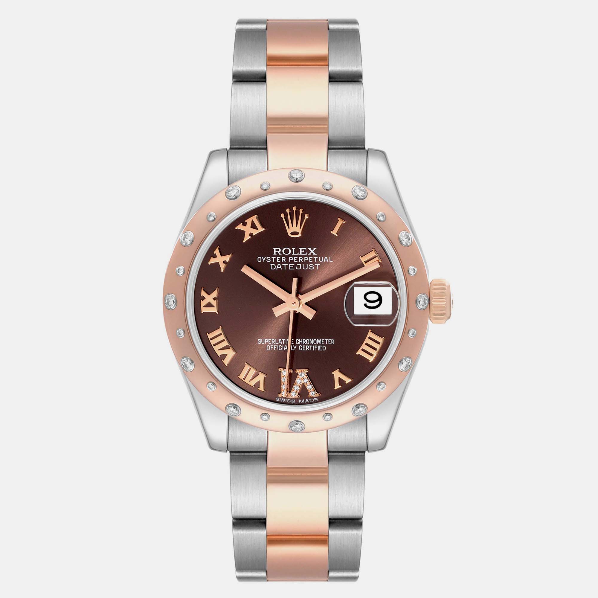 Rolex Datejust Midsize Steel Rose Gold Diamond Ladies Watch 178341 31 Mm