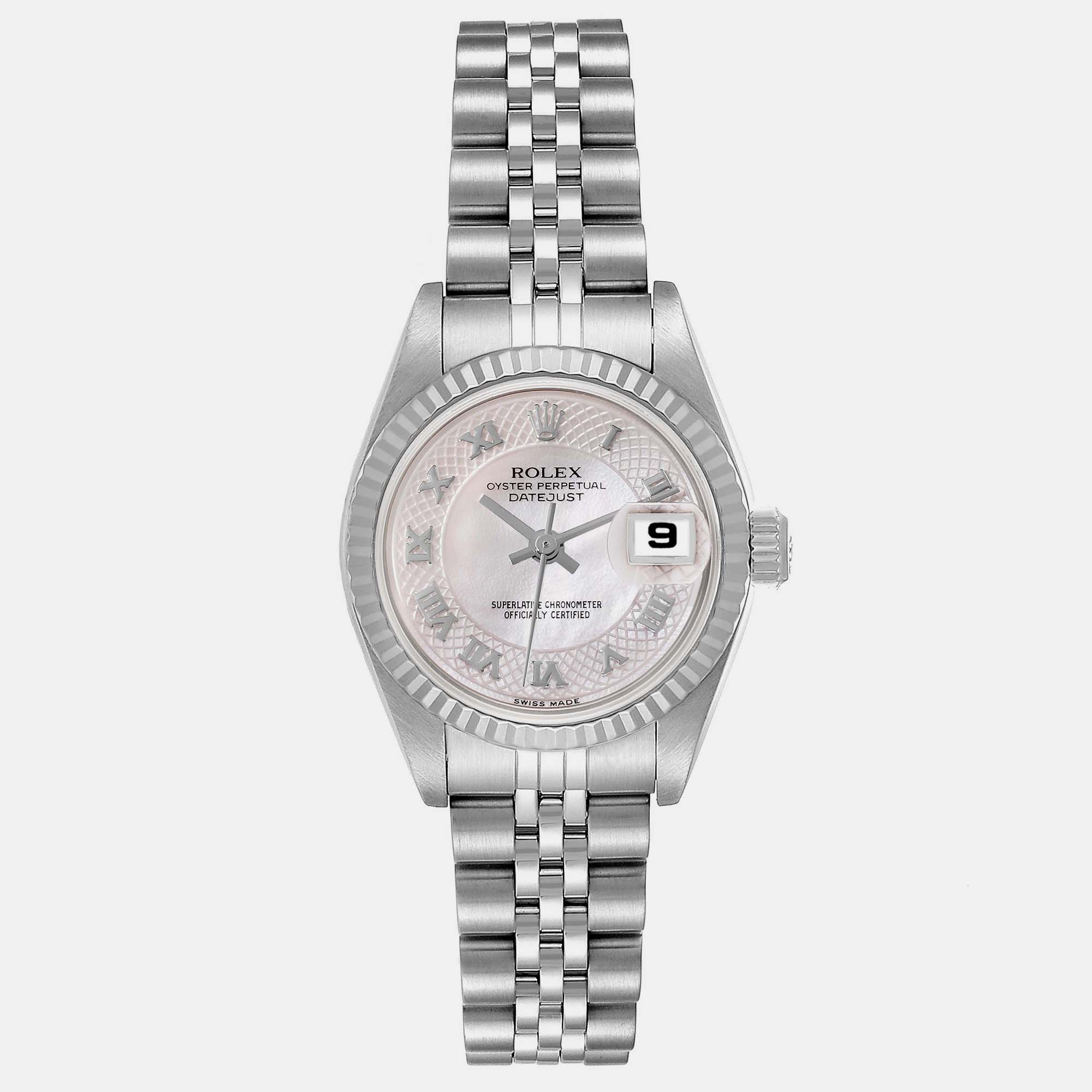 Rolex Datejust Steel White Gold Decorated Mother Of Pearl Ladies Watch 79174