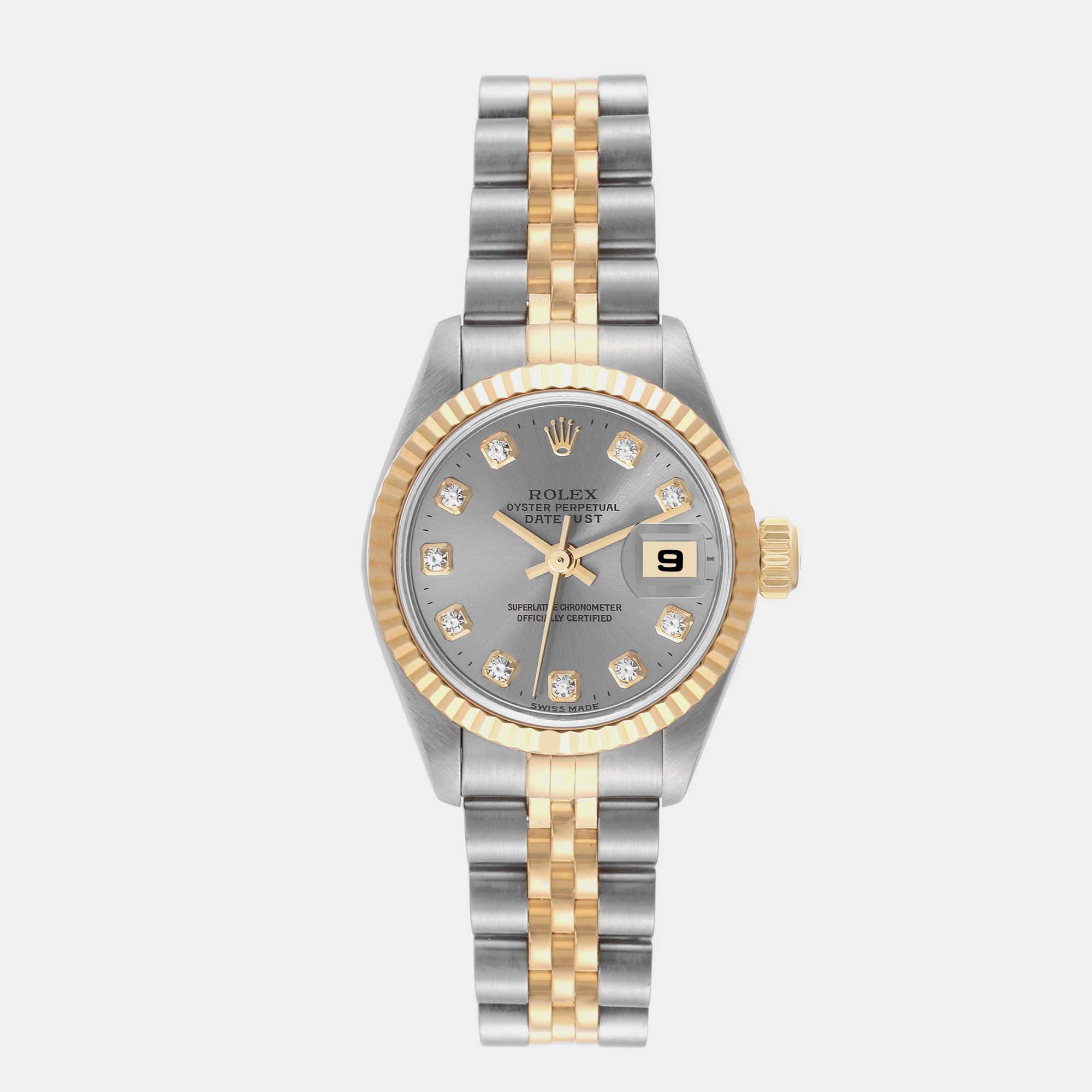 Rolex Datejust Steel Yellow Gold Slate Diamond Dial Ladies Watch 79173 26 Mm