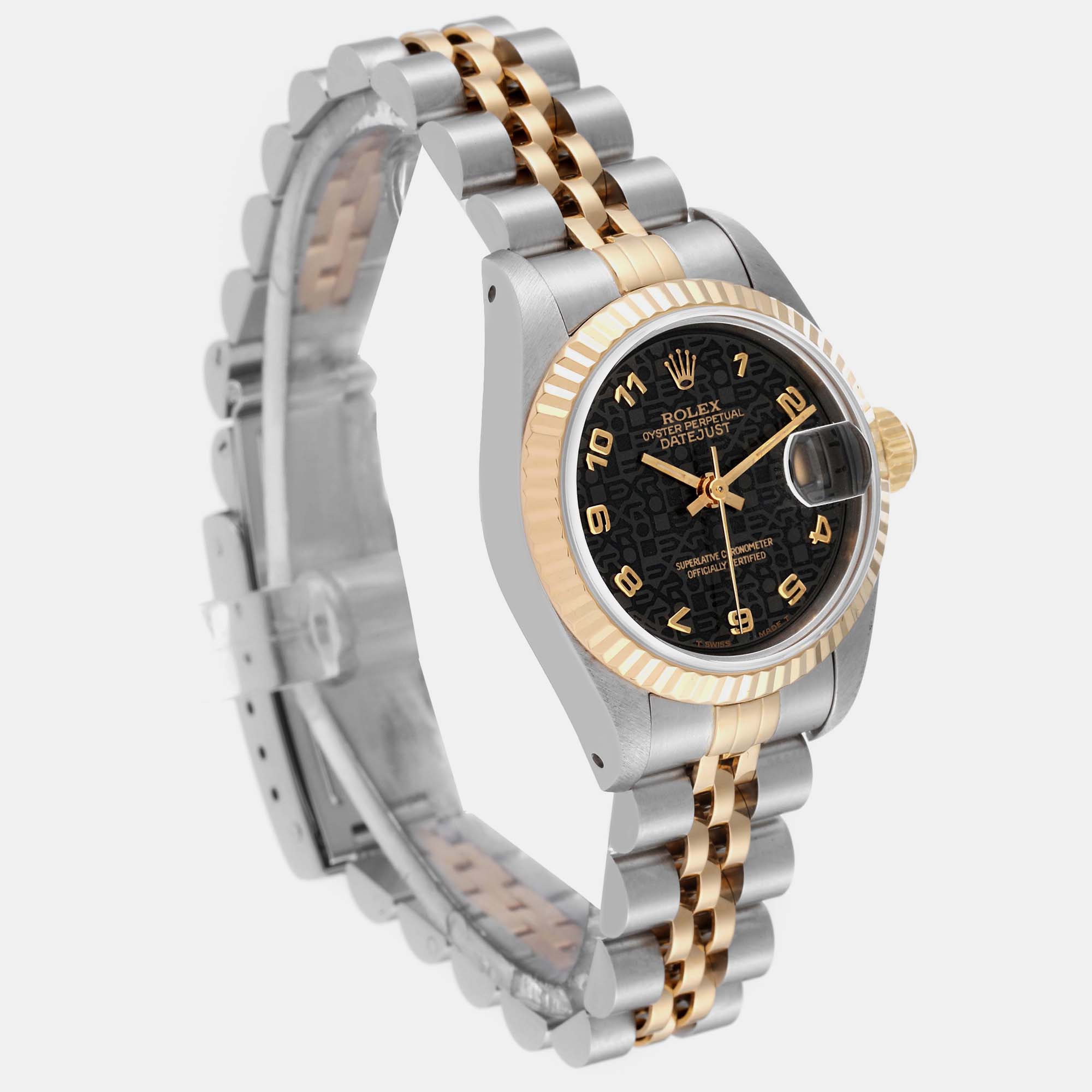 Rolex Datejust Black Anniversary Dial Steel Yellow Gold Ladies Watch 69173