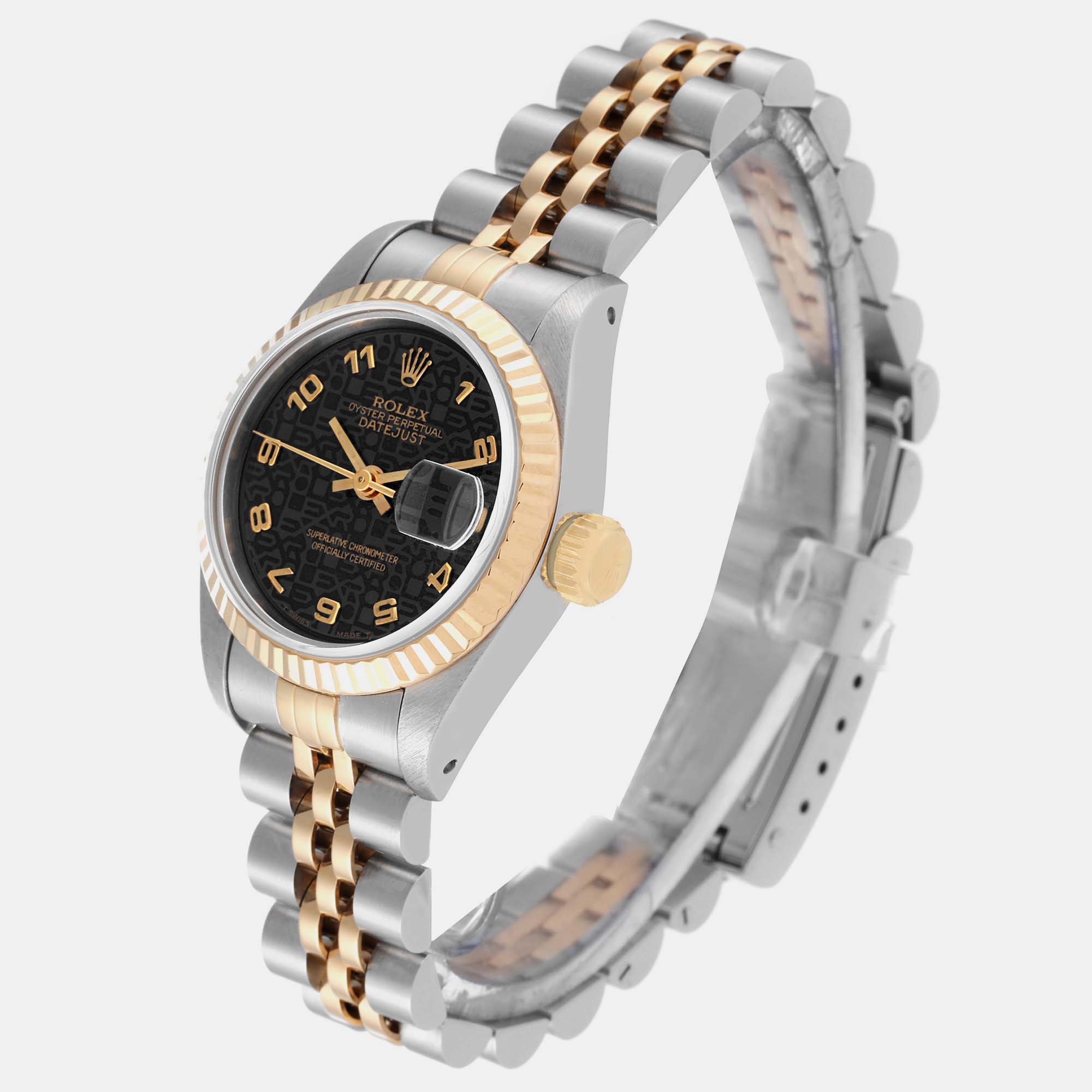 Rolex Datejust Black Anniversary Dial Steel Yellow Gold Ladies Watch 69173