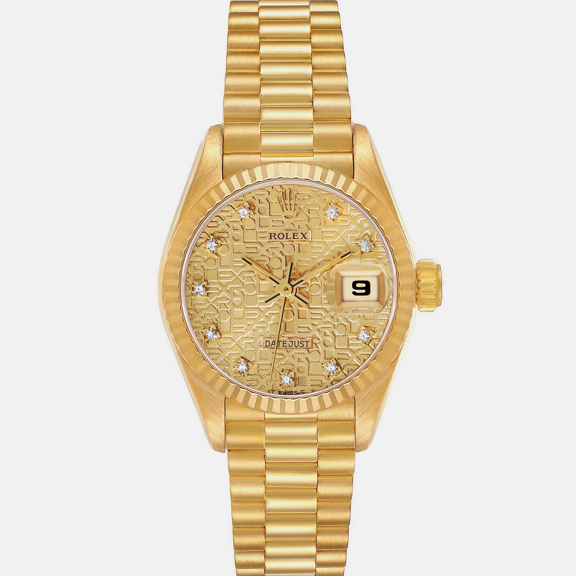 Rolex President Anniversary Diamond Dial Yellow Gold Ladies Watch 69178 26 Mm