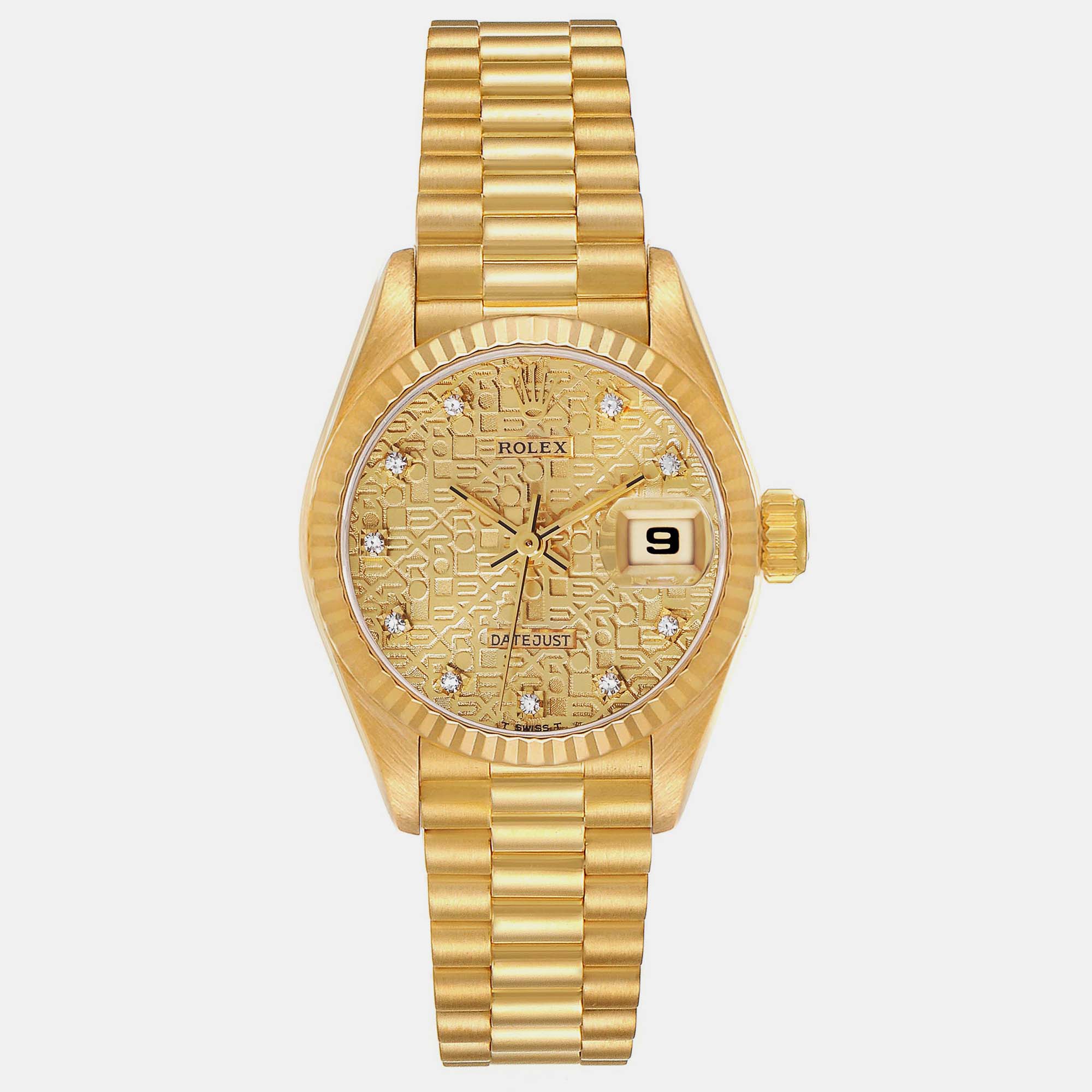 Rolex President Anniversary Diamond Dial Yellow Gold Ladies Watch 69178 26 Mm