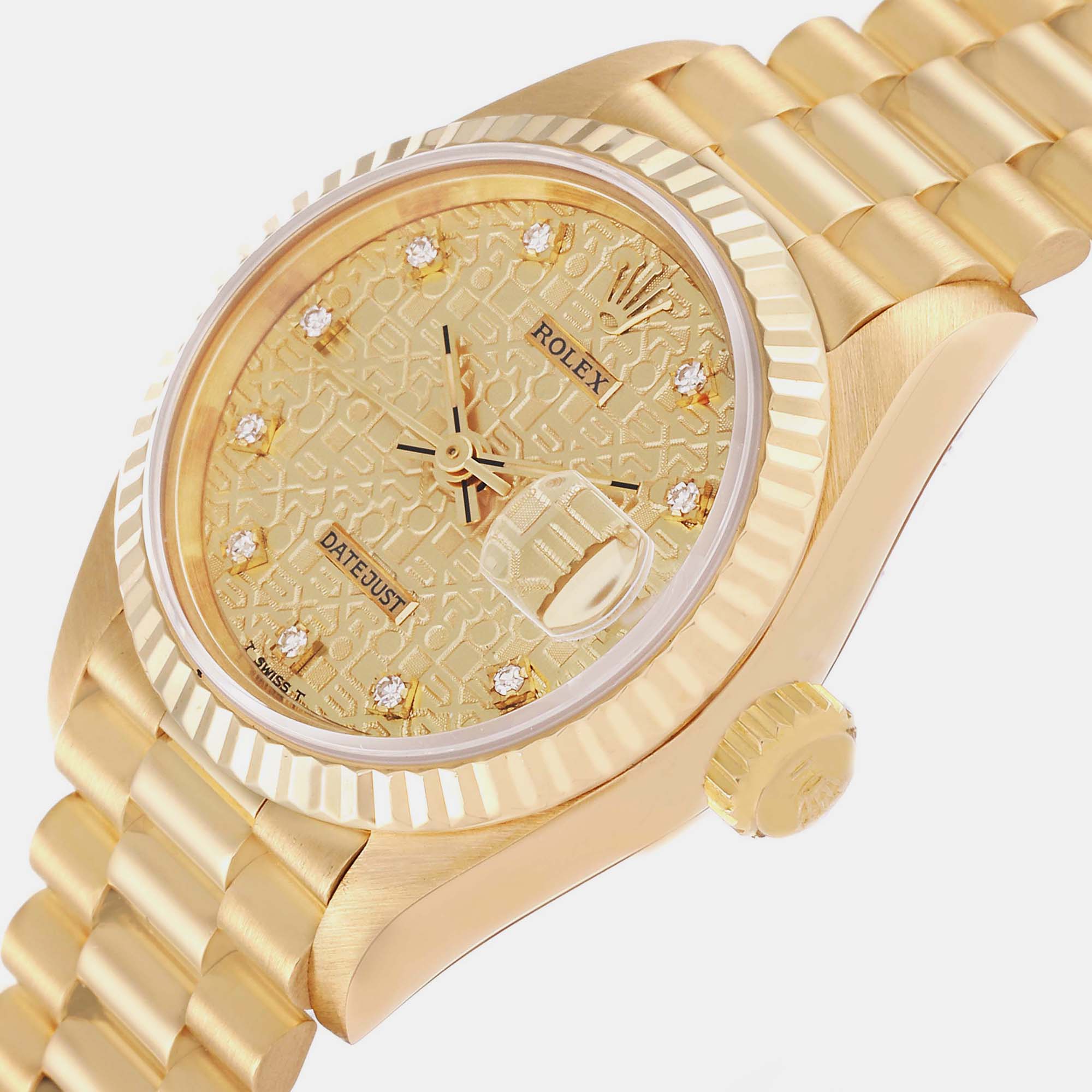 Rolex President Anniversary Diamond Dial Yellow Gold Ladies Watch 69178 26 mm
Rolex President Anniversary Diamond Dial Yellow Gold Ladies Watch 69178 26 mm