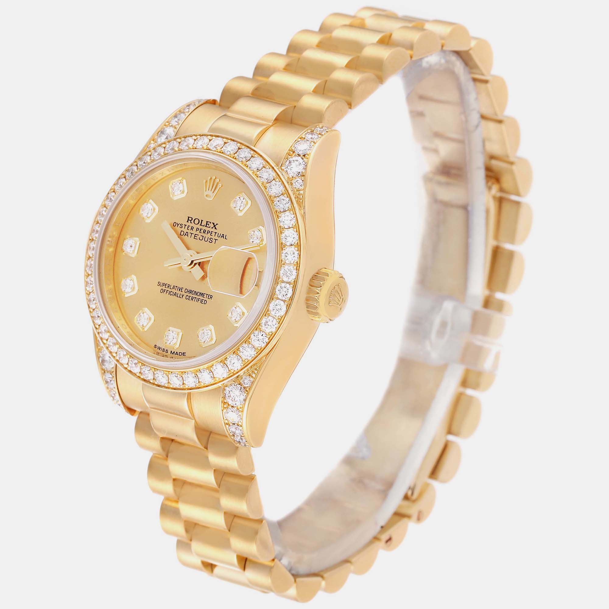Rolex President Datejust Yellow Gold Diamond Ladies Watch 179158 26 Mm