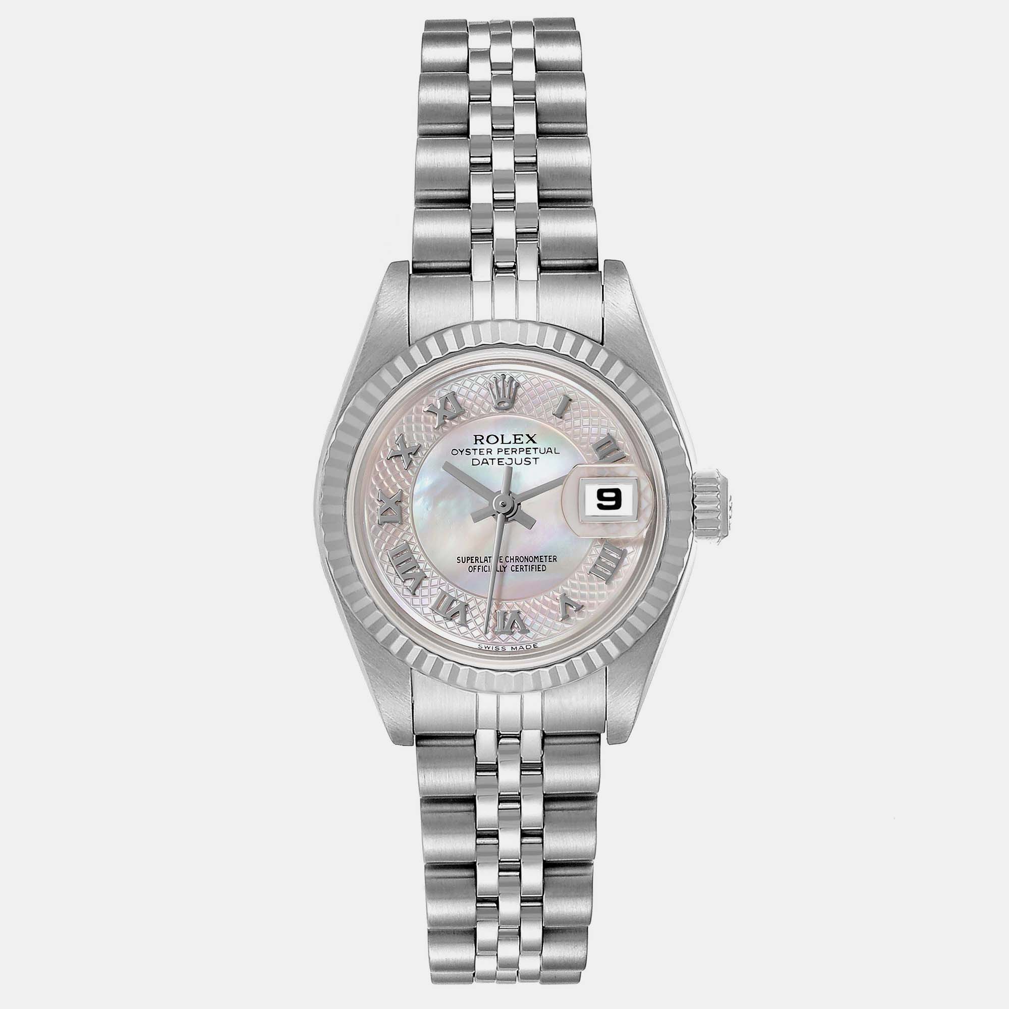 Rolex Datejust Steel White Gold Decorated Mother Of Pearl Ladies Watch 79174 26 Mm