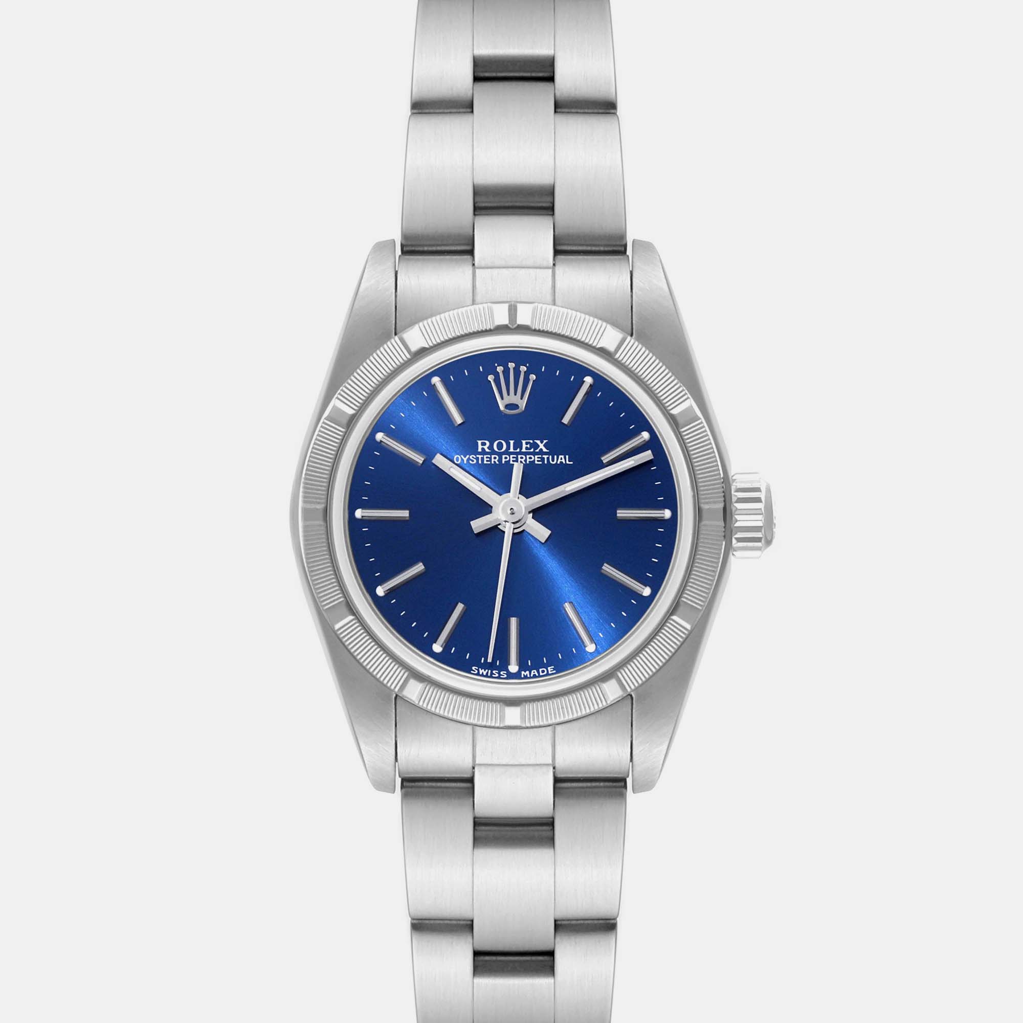 Rolex Oyster Perpetual NonDate Blue Dial Steel Ladies Watch 76030 24 Mm