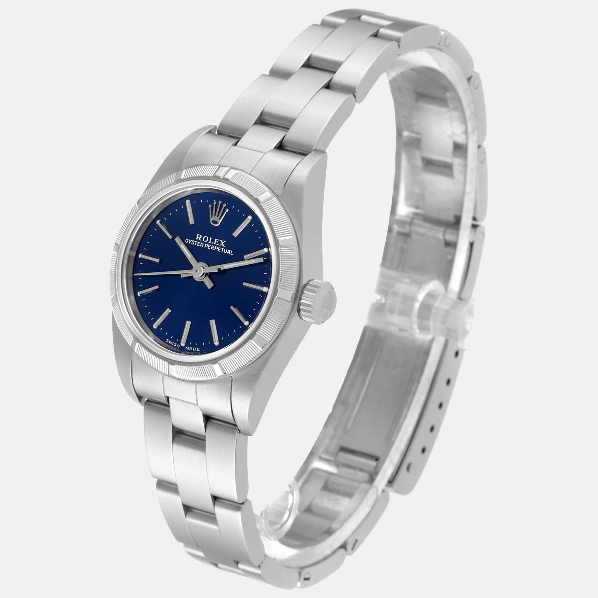 Rolex Oyster Perpetual NonDate Blue Dial Steel Ladies Watch 76030 24 Mm