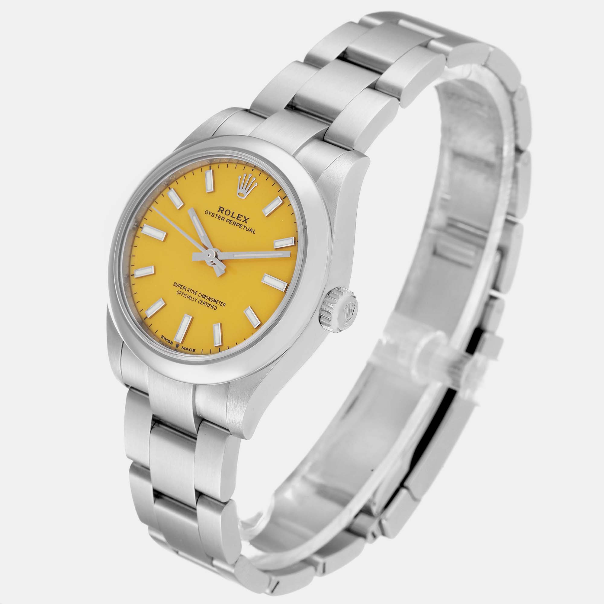 Rolex Oyster Perpetual Midsize Yellow Dial Steel Ladies Watch 277200 31 Mm
