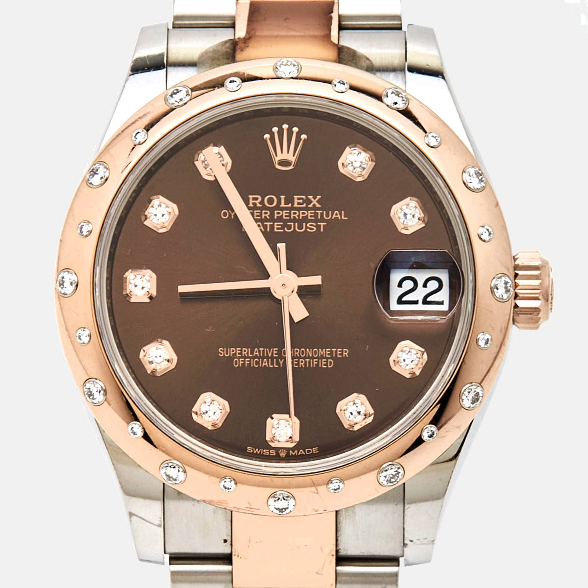 Rolex Chocolate 18K Everose Gold Oystersteel Diamond Datejust M278341RBR-0027 Women's Wristwatch 31 Mm