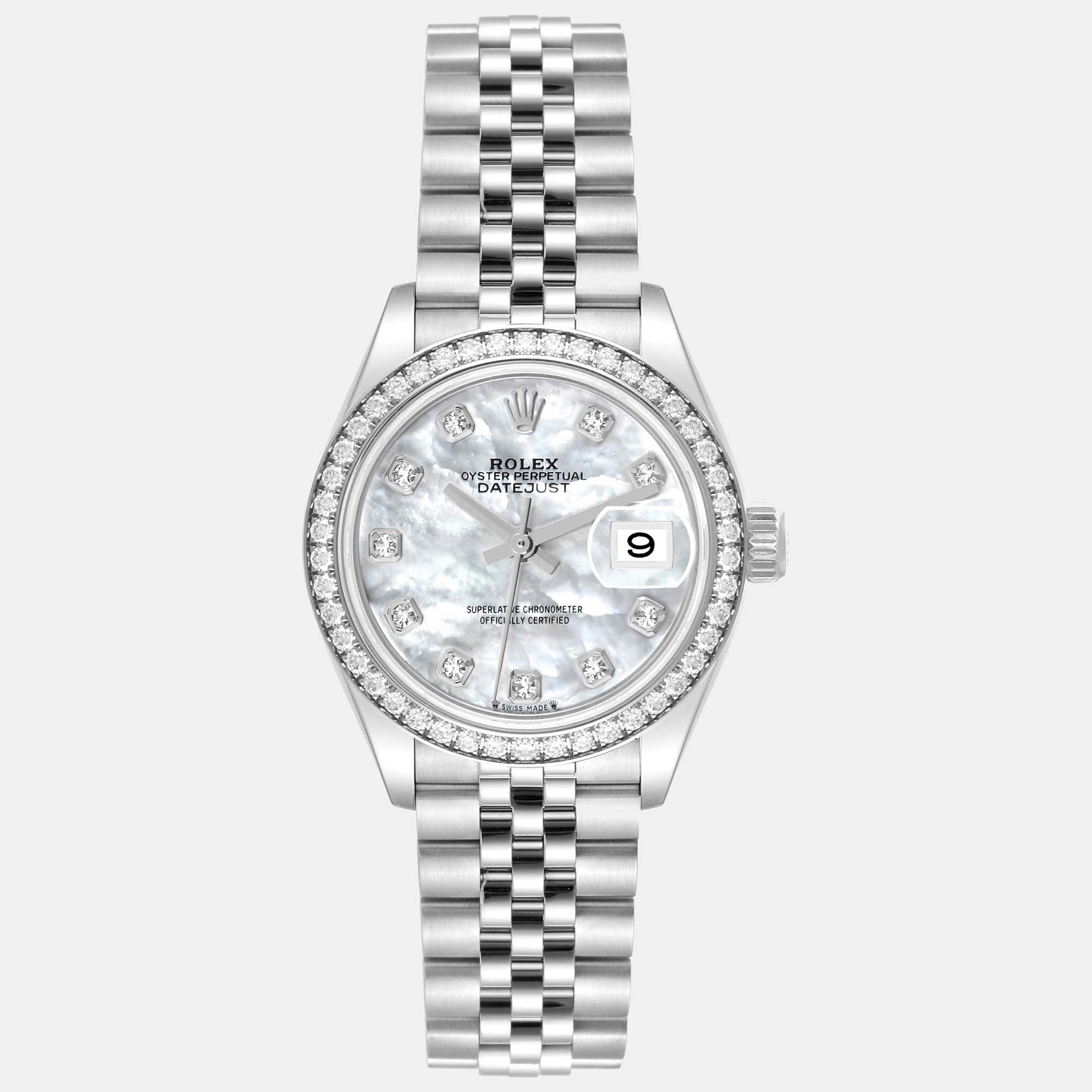 Rolex Datejust Steel White Gold Mother Of Pearl Dial Diamond Ladies Watch 279384 28 Mm