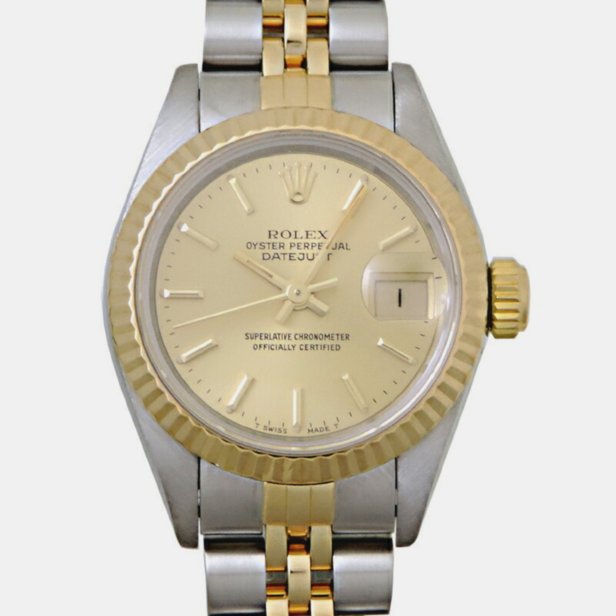 Rolex Champagne 18k Yellow Gold And Stainless Steel Datejust 69173 Automatic Women's Wristwatch 26 Mm