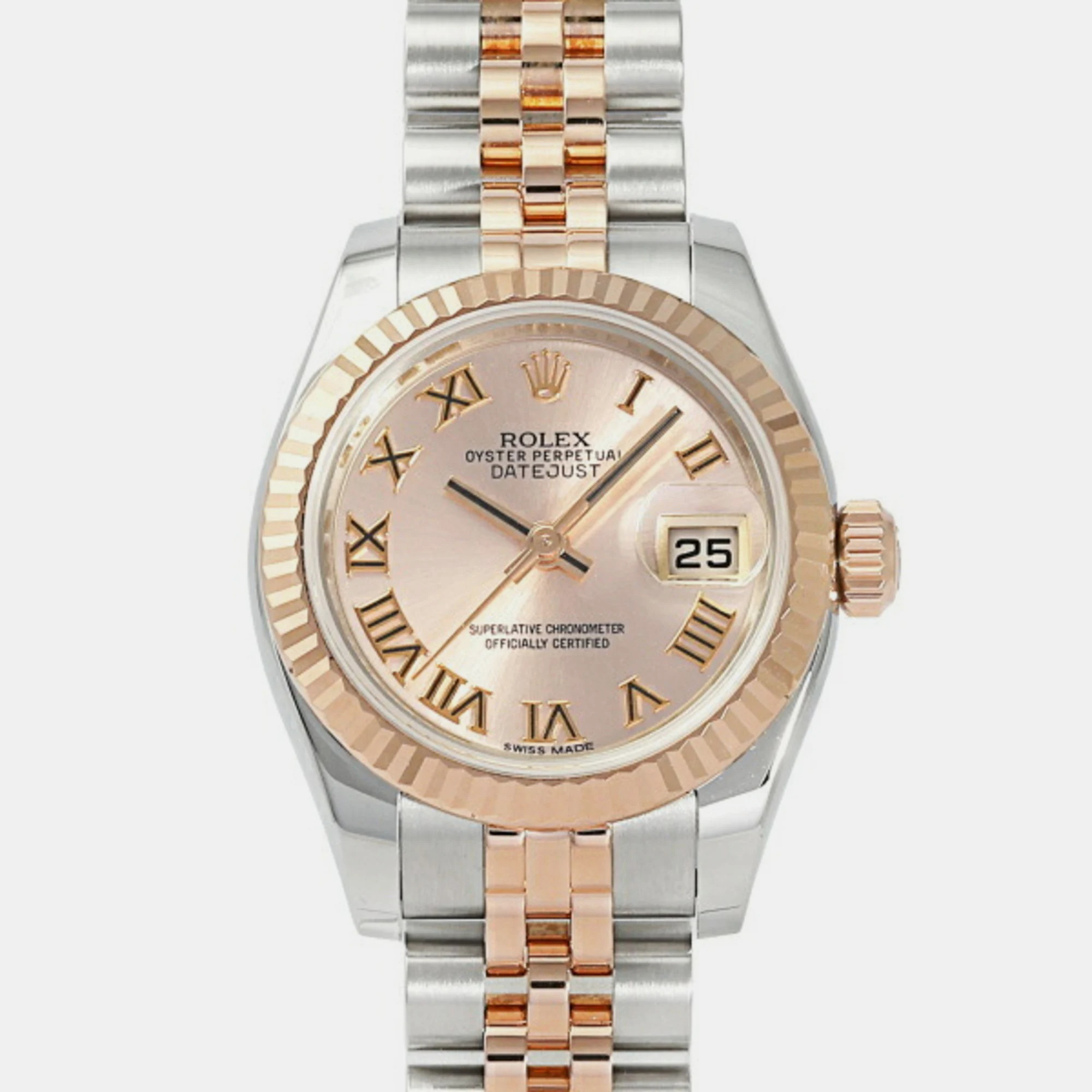 Rolex Pink 18k Rose Gold And Stainless Steel Datejust 179171 Automatic Women's Wristwatch 26 Mm