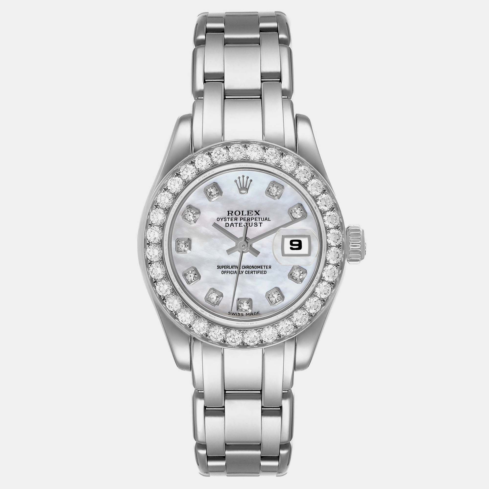 Rolex Pearlmaster White Gold Mother Of Pearl Diamond Ladies Watch 69299