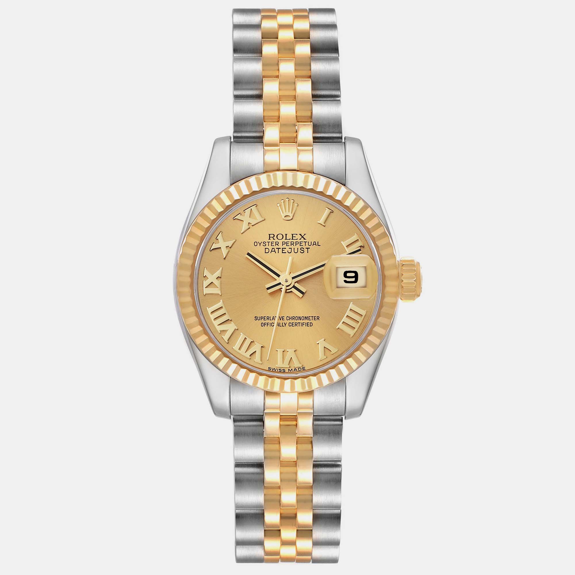 Rolex Datejust Steel Yellow Gold Champagne Dial Ladies Watch 179173