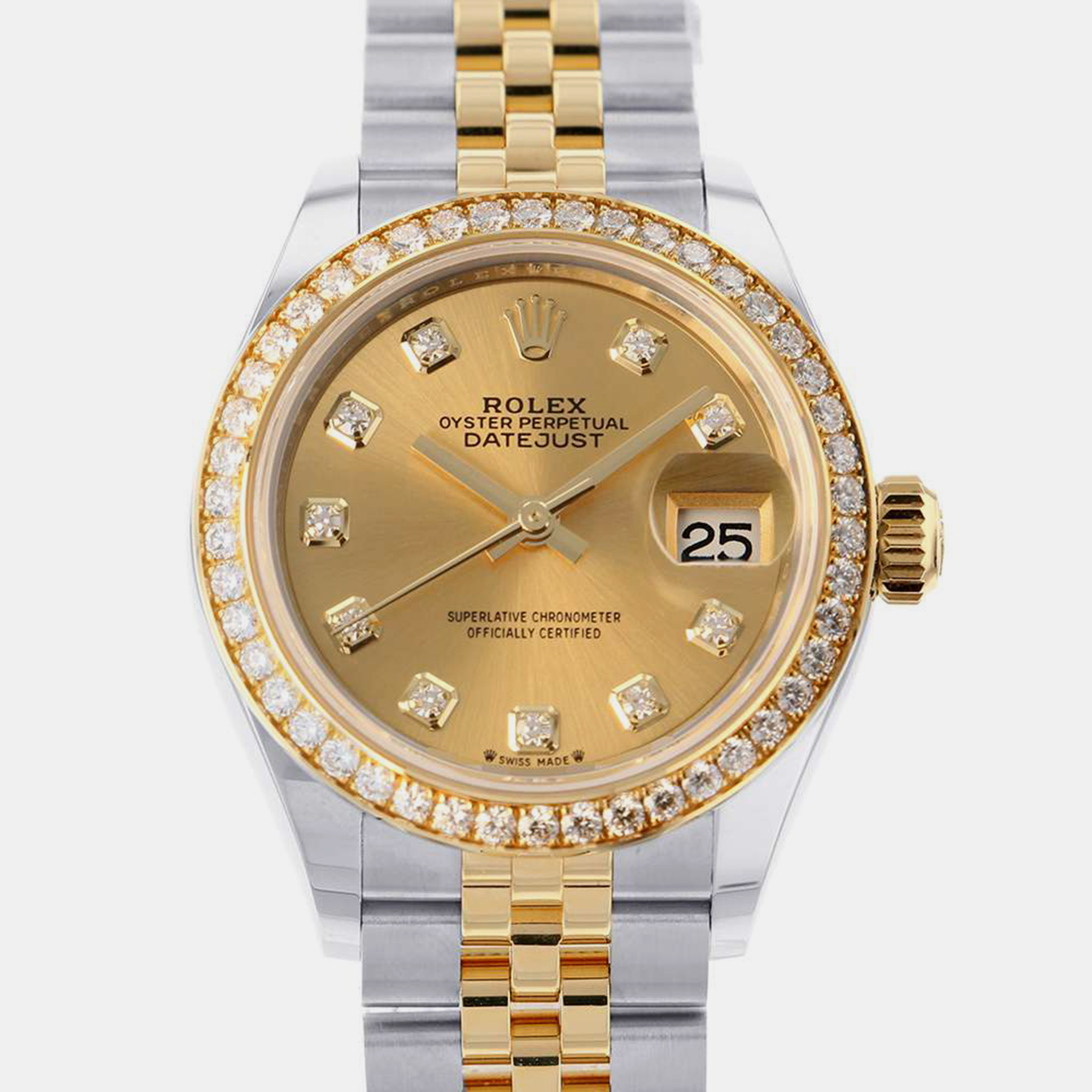 Rolex Champagne Diamond 18k Yellow Gold And Stainless Steel Datejust 279383RBR Automatic Women's Wristwatch 28 Mm