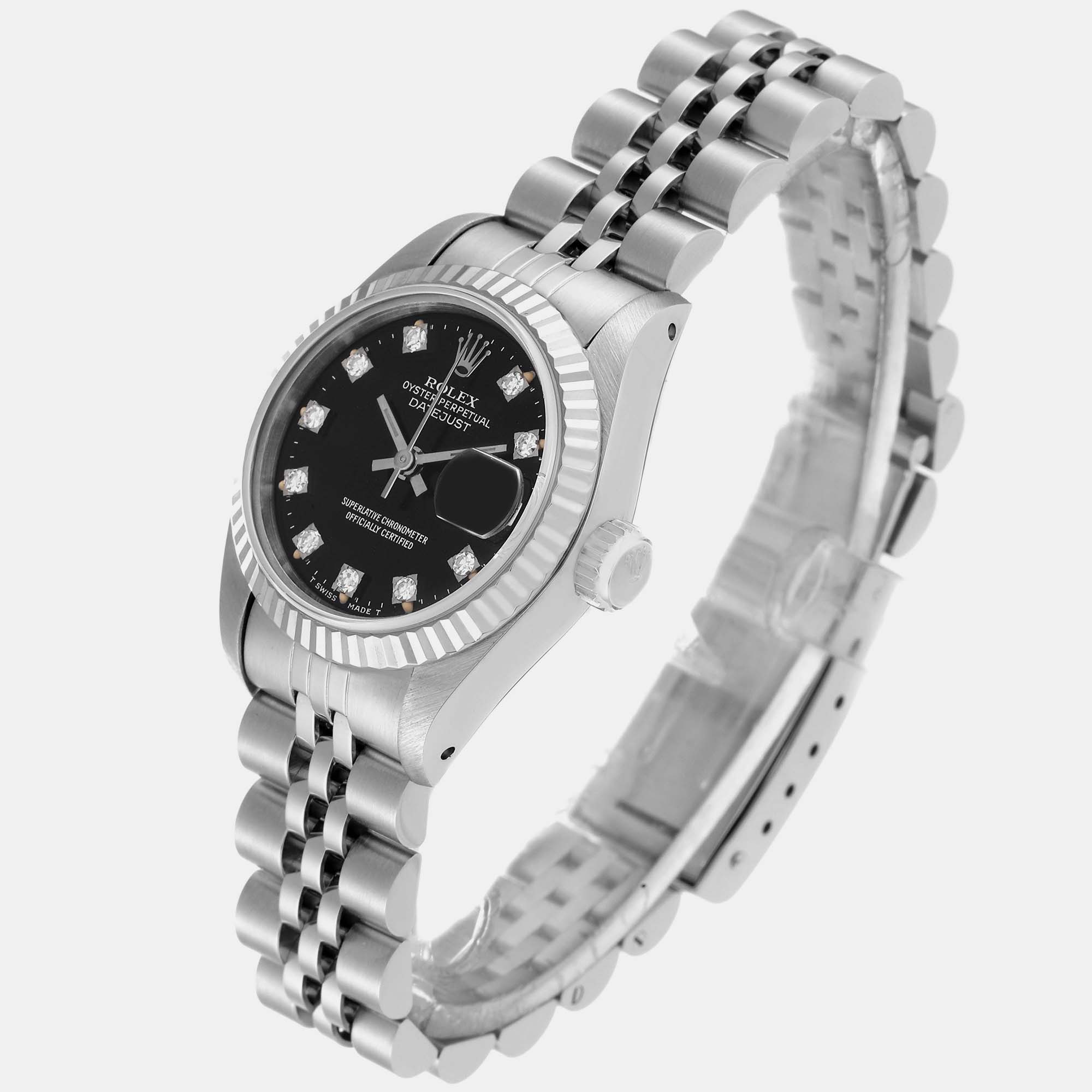 Rolex Datejust Steel White Gold Black Diamond Dial Ladies Watch 69174 26 Mm