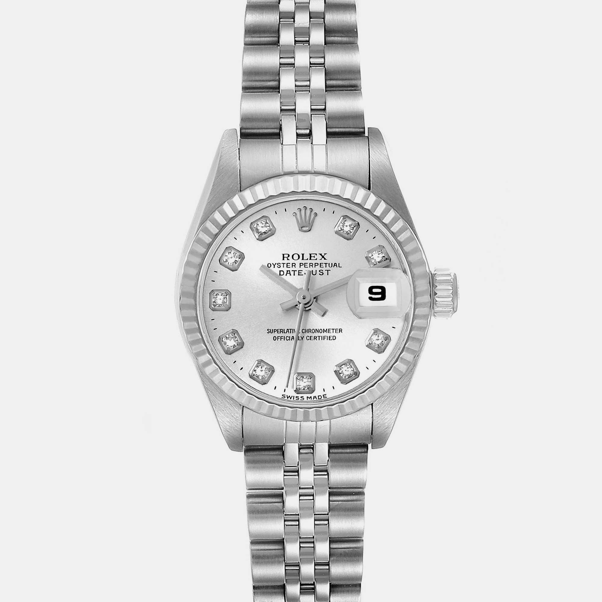 Rolex Datejust Steel White Gold Diamond Dial Ladies Watch 79174 26 Mm